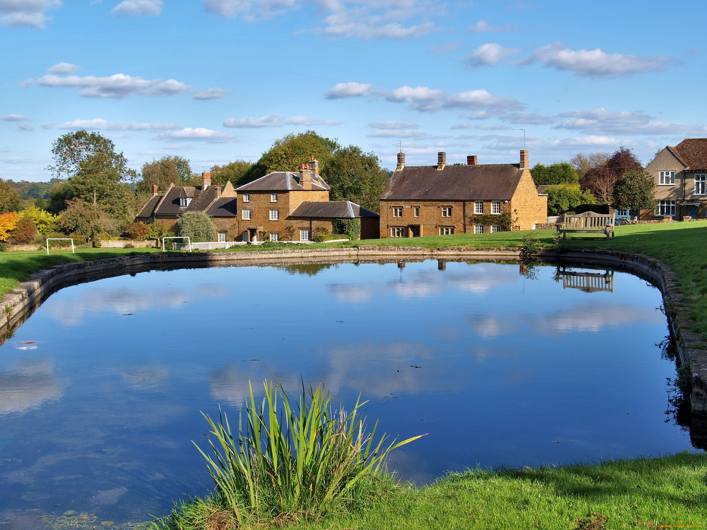 великобритания, уормингтон, города, улицы, площади, набережные, водоем, дома, уорикшир