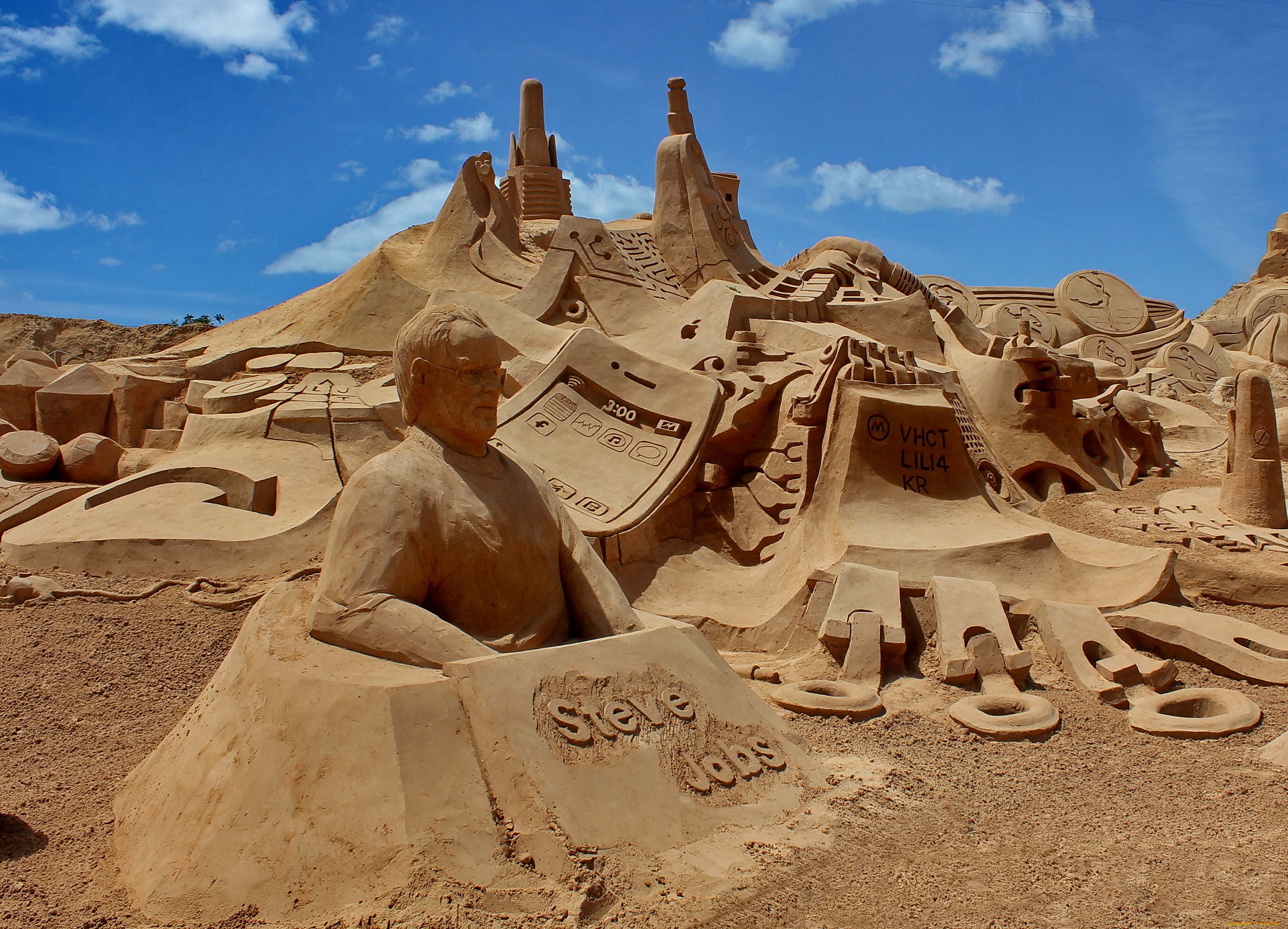 разное, фигуры, из, песка, льда, снега, песок, облака