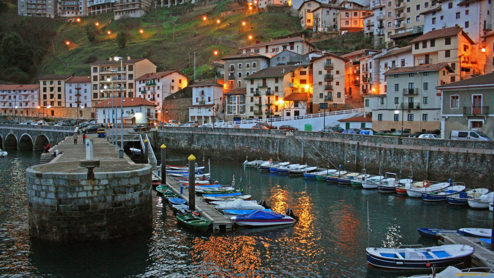 испания, бискайя, elantxobe, города, улицы, площади, набережные, дома, набережная, море, лодки, огни