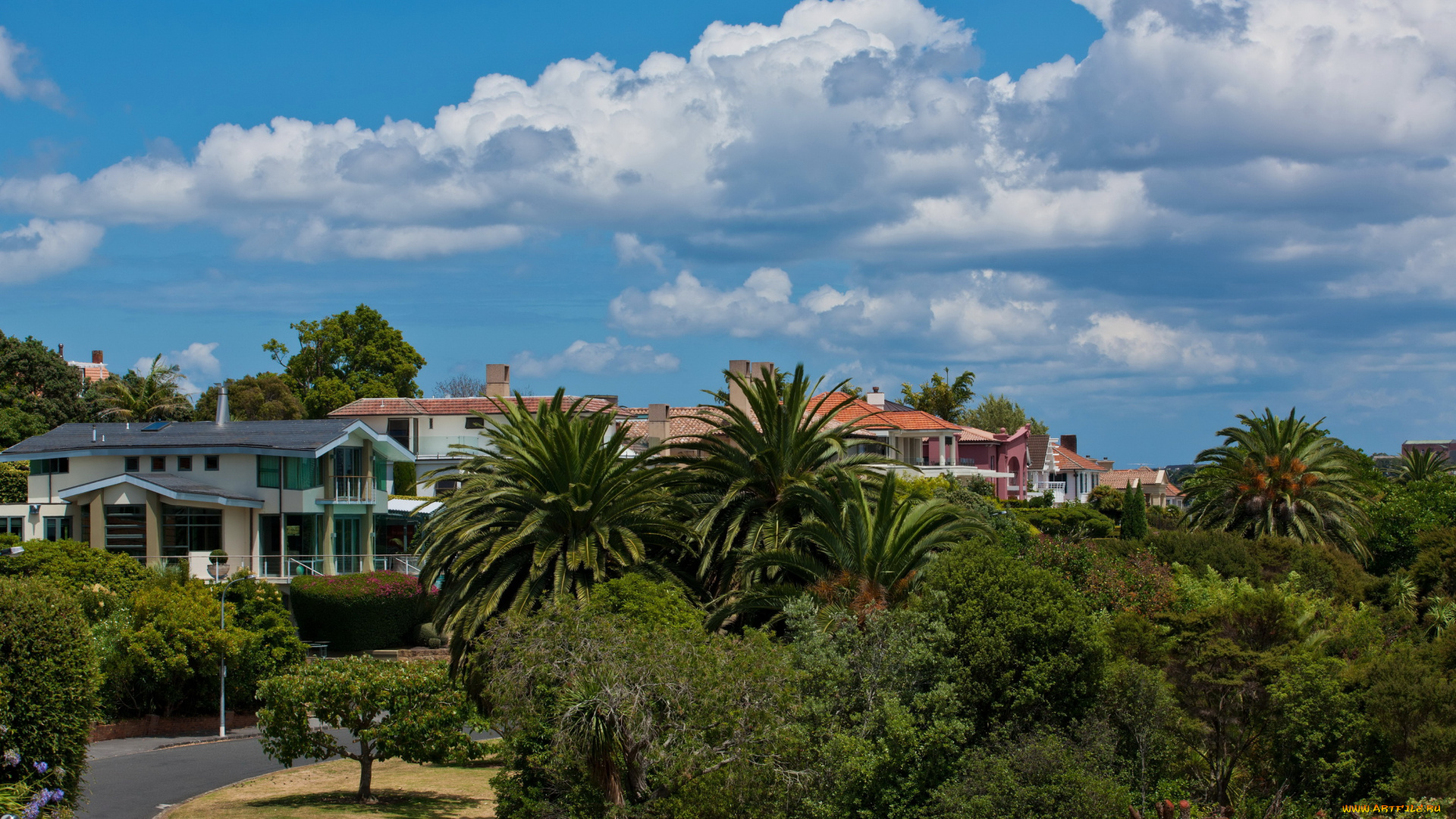 новая, зеландия, окленд, города, пейзажи, дома, улица, ландшафт