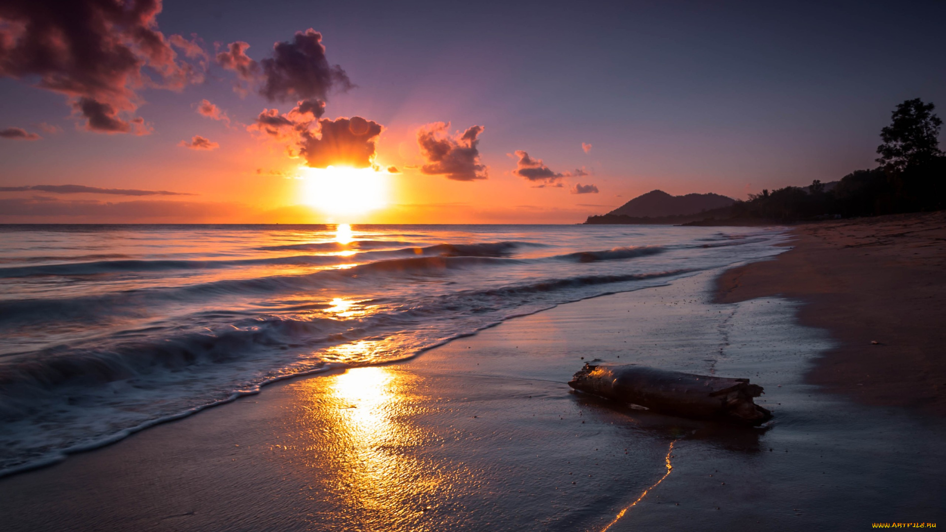 природа, восходы, закаты, закат, волны, тучи, пляж, море