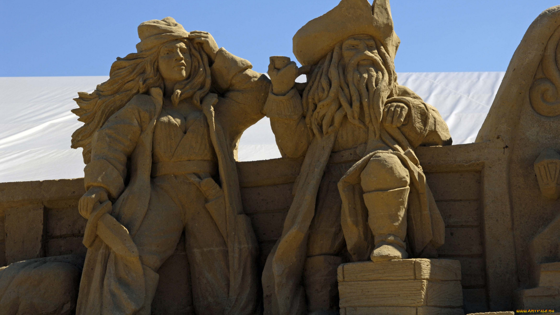 разное, фигуры, из, песка, льда, снега, пираты