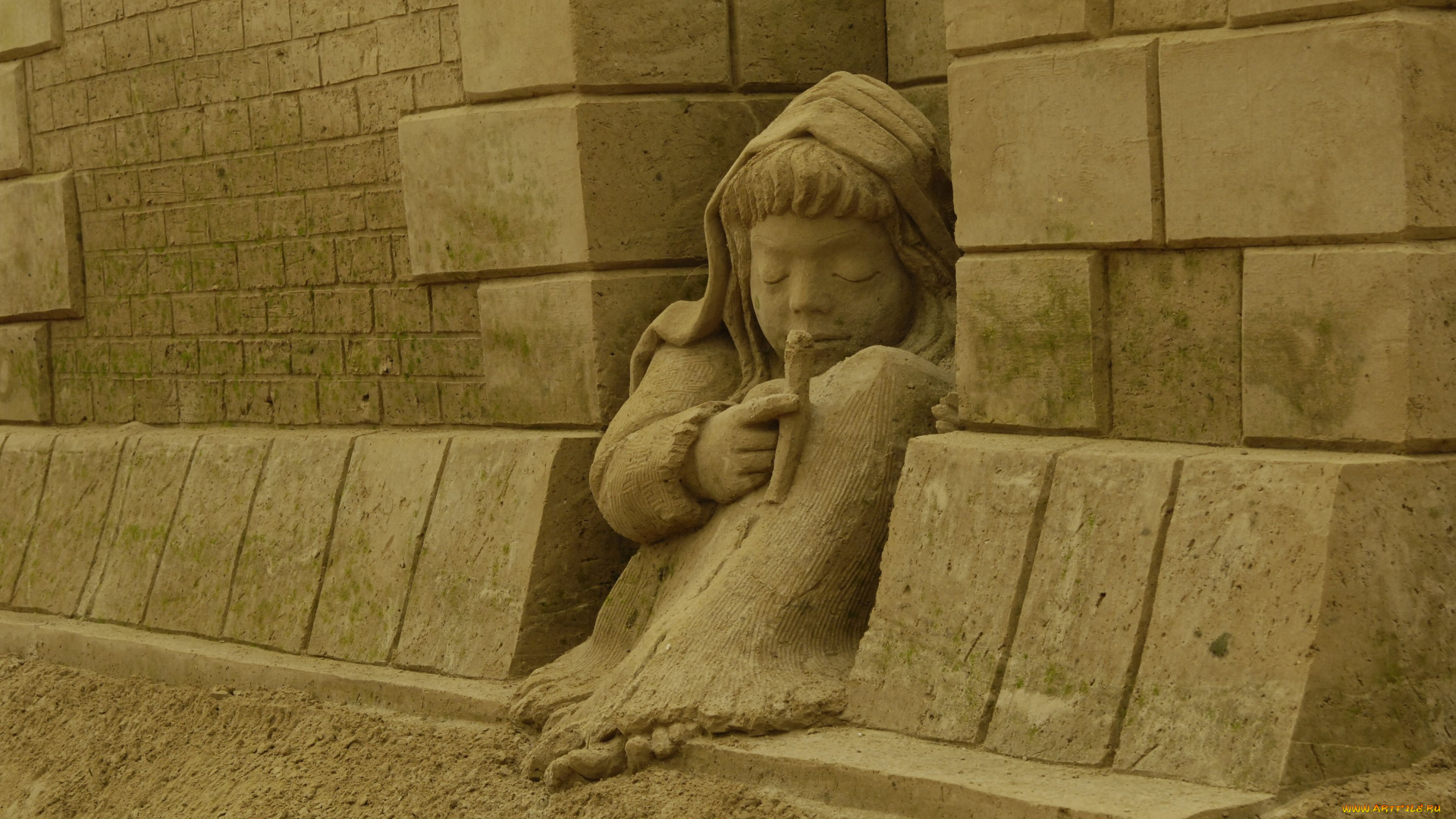 разное, фигуры, из, песка, льда, снега, ребёнок