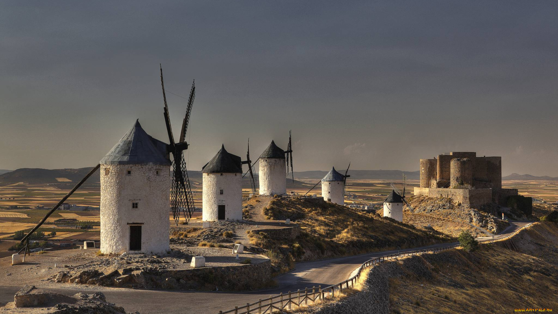 разное, мельницы, ветряки, дорога, испания