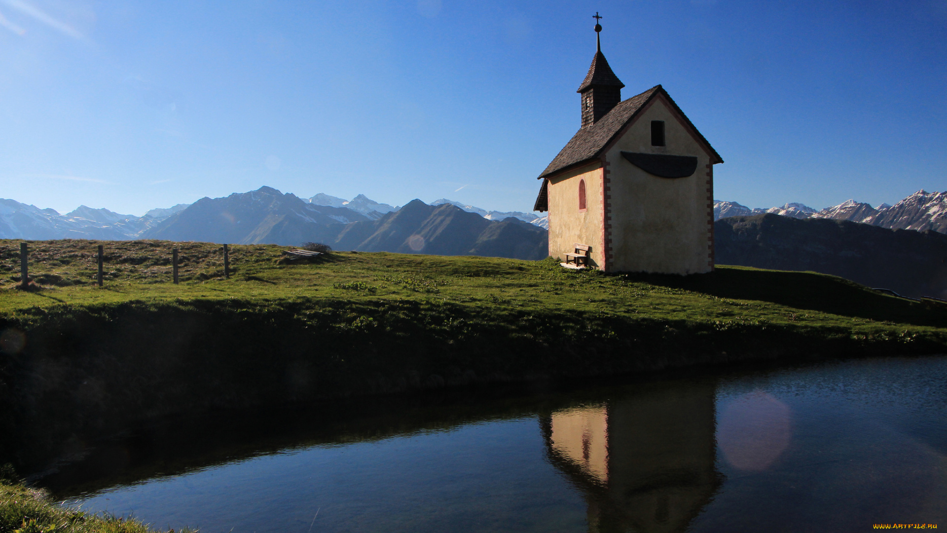 south, tyrol, italy, города, католические, соборы, костелы, аббатства, часовня, италия, больцано, южный, тироль, горы, вода, отражение