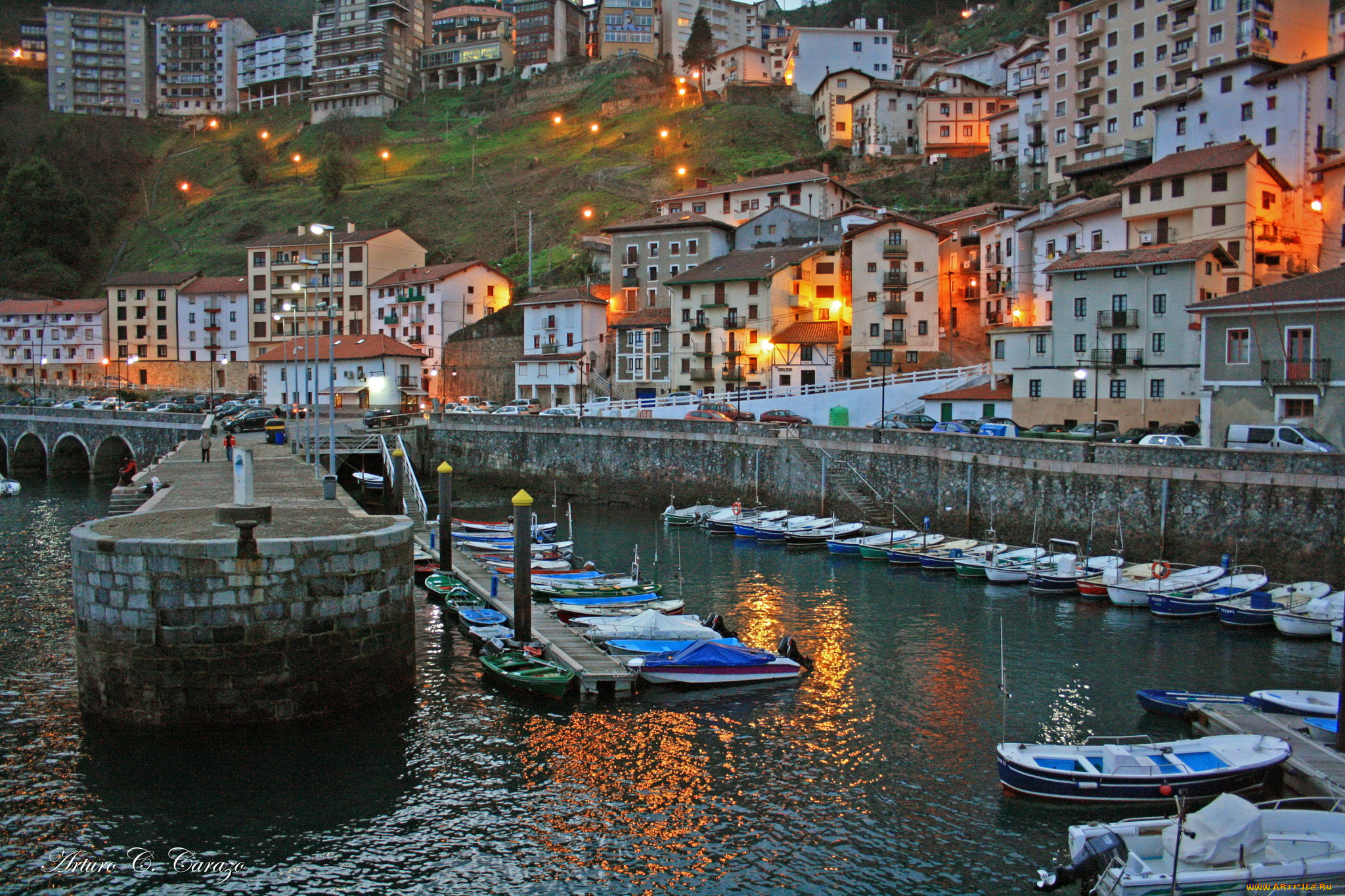 испания, бискайя, elantxobe, города, улицы, площади, набережные, дома, набережная, море, лодки, огни