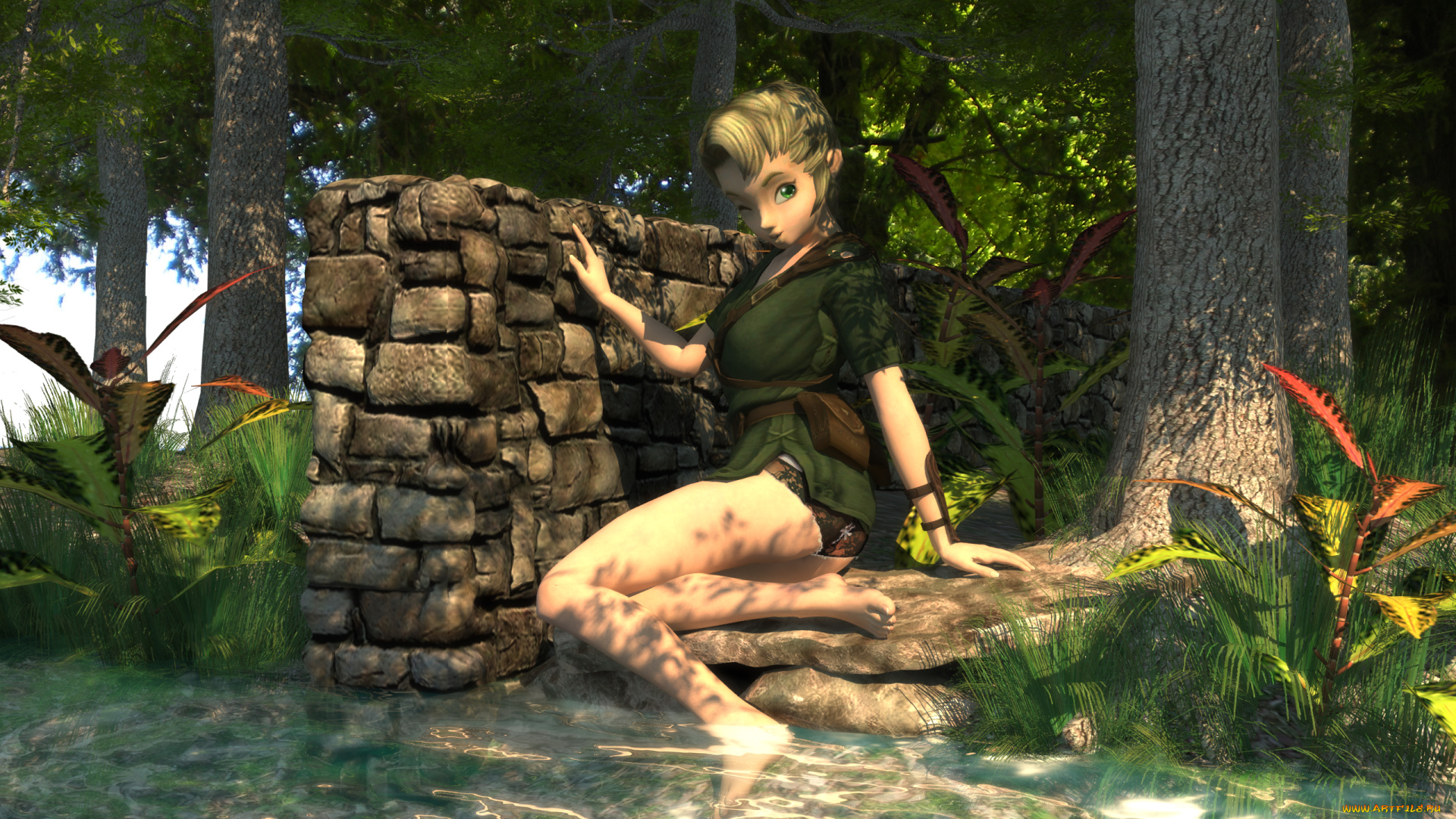 3д, графика, эльфы, , elves, взгляд, эльфийка