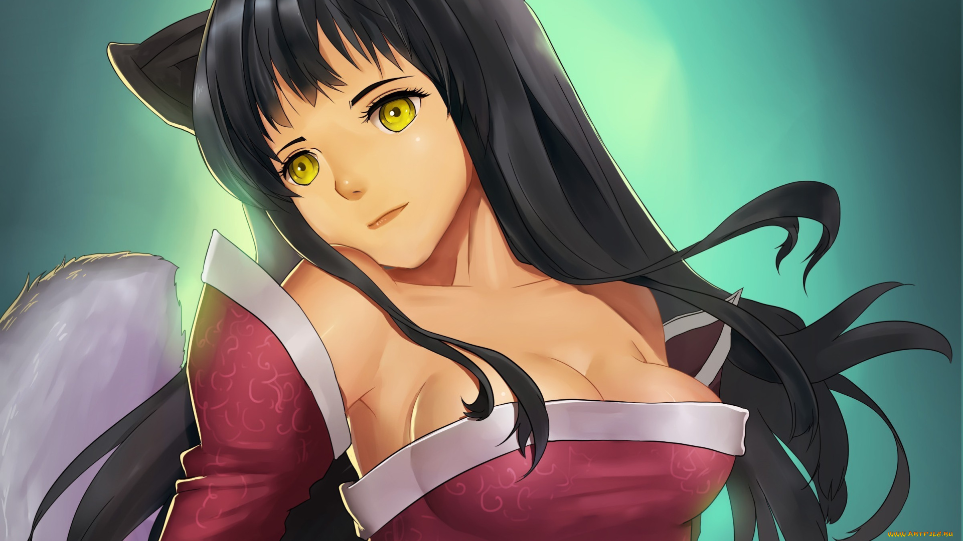 видео, игры, league, of, legends, фон, грудь, хвост, уши, девушка