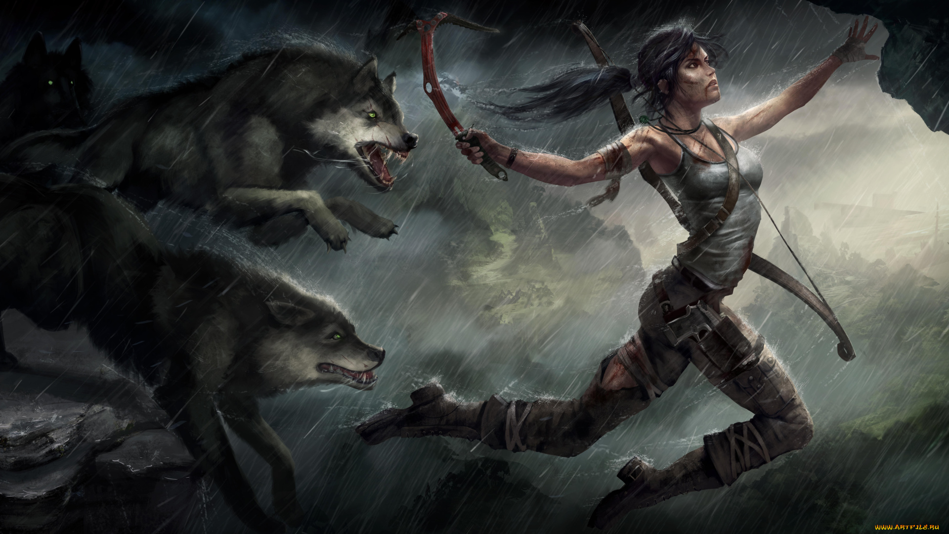 видео, игры, tomb, raider, 2013, девушка, волк