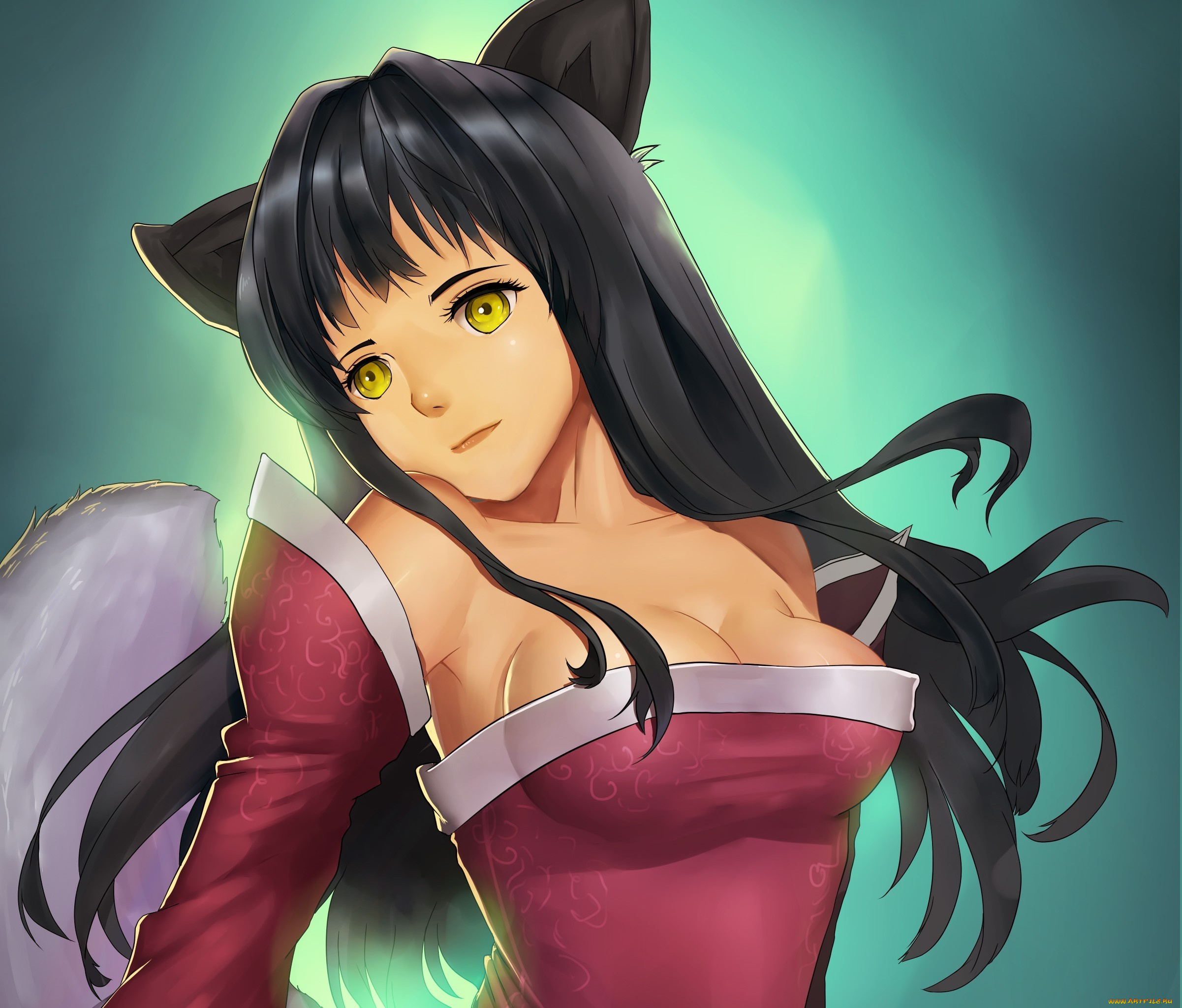 видео, игры, league, of, legends, фон, грудь, хвост, уши, девушка