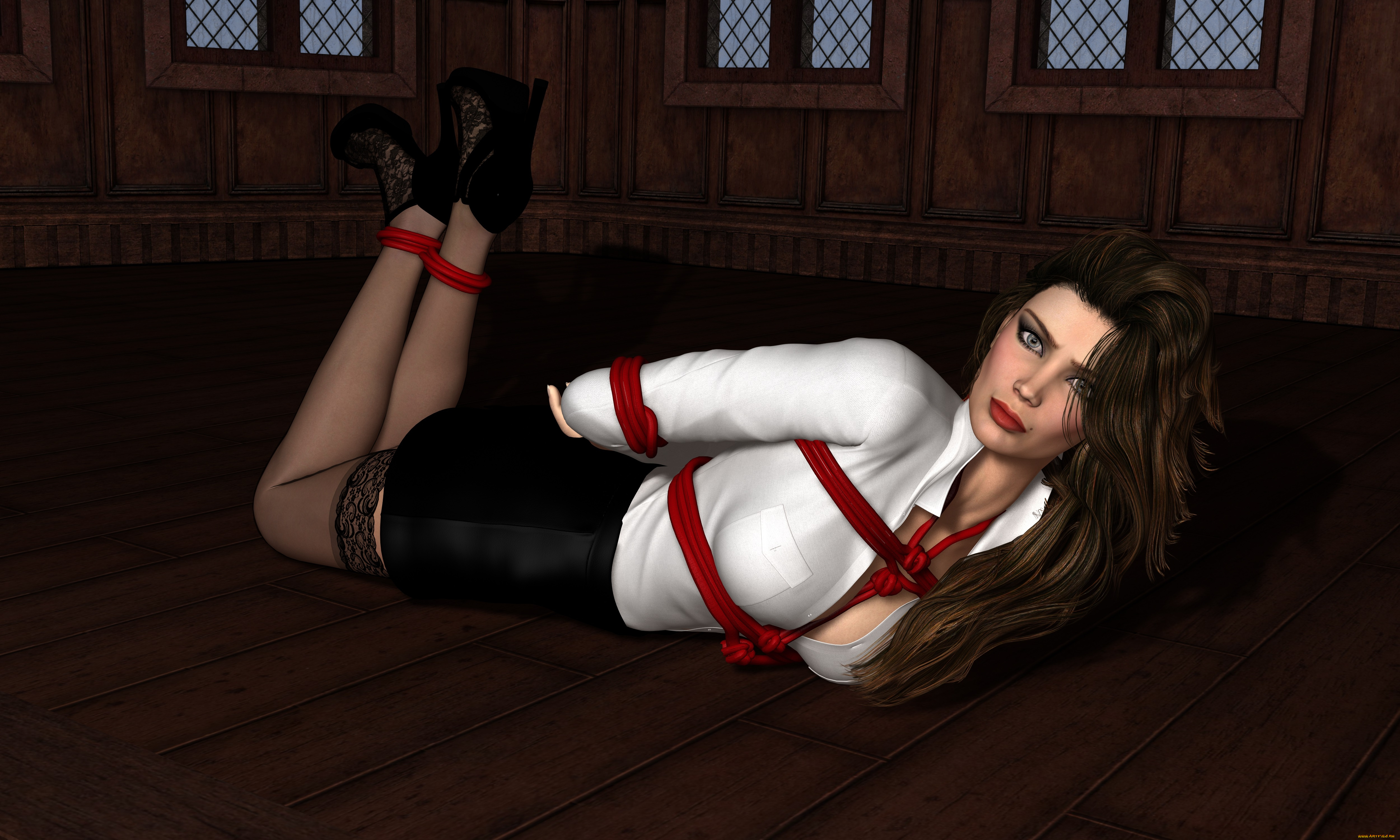 reporter, 3д, графика, люди, , people, девушка, связанная