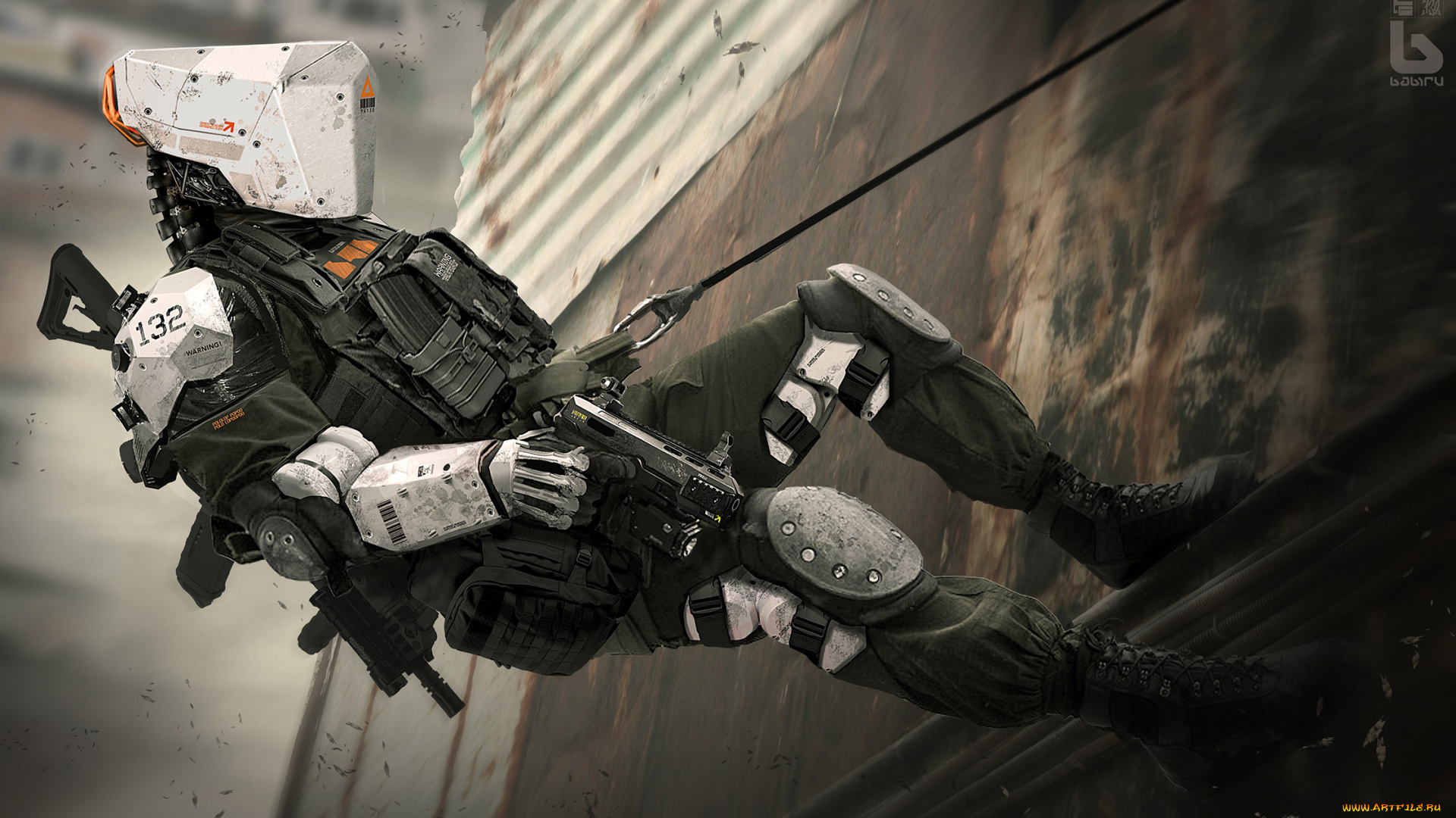 фэнтези, роботы, , киборги, , механизмы, киберпанк, пистолет, спецназ, стена, фантастика, киборг, swat, робот