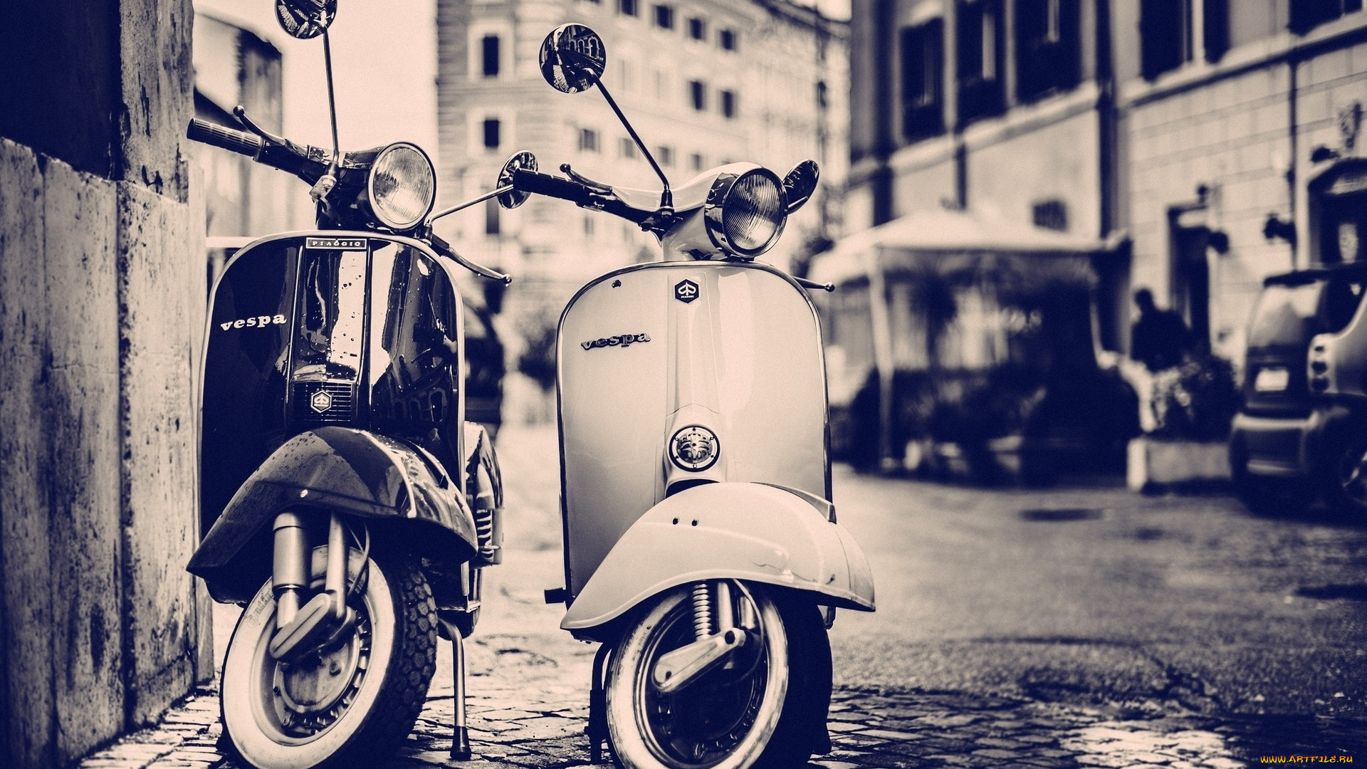 moped, vespa, мотоциклы, мотороллеры, moped, vespa, два, мопеда, веспа