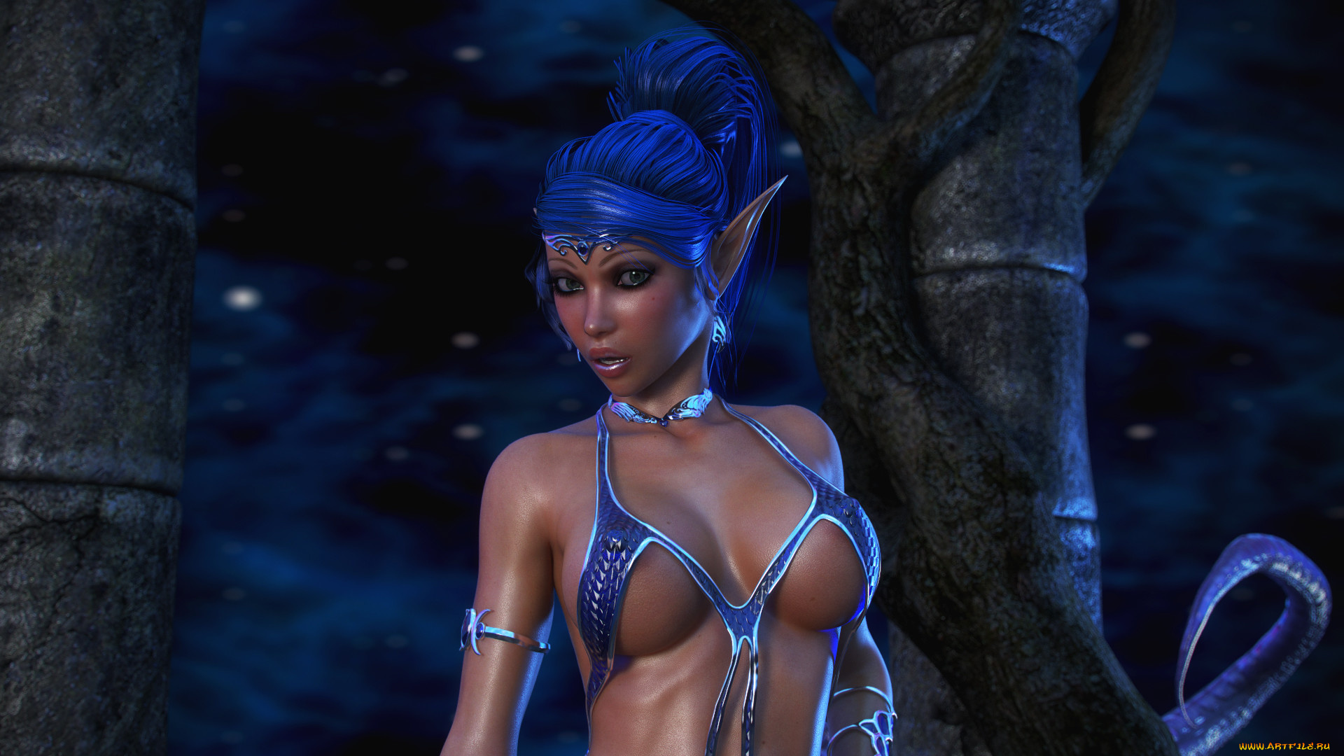 3д, графика, эльфы, , elves, девушка, фон, взгляд, эльф