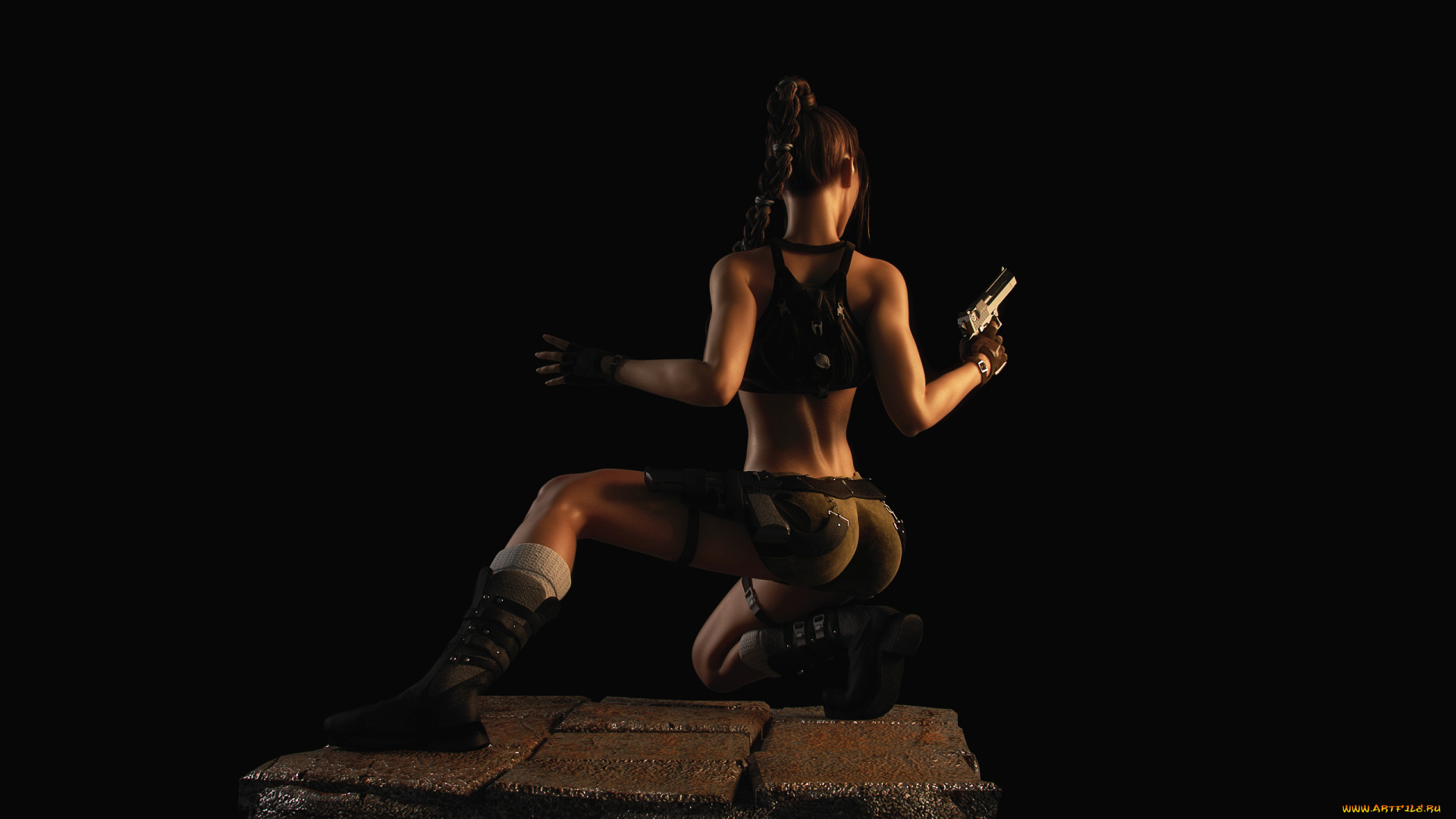 3д, графика, фантазия, , fantasy, angel, of, darkness, lara, croft, оружие, фон, взгляд, девушка