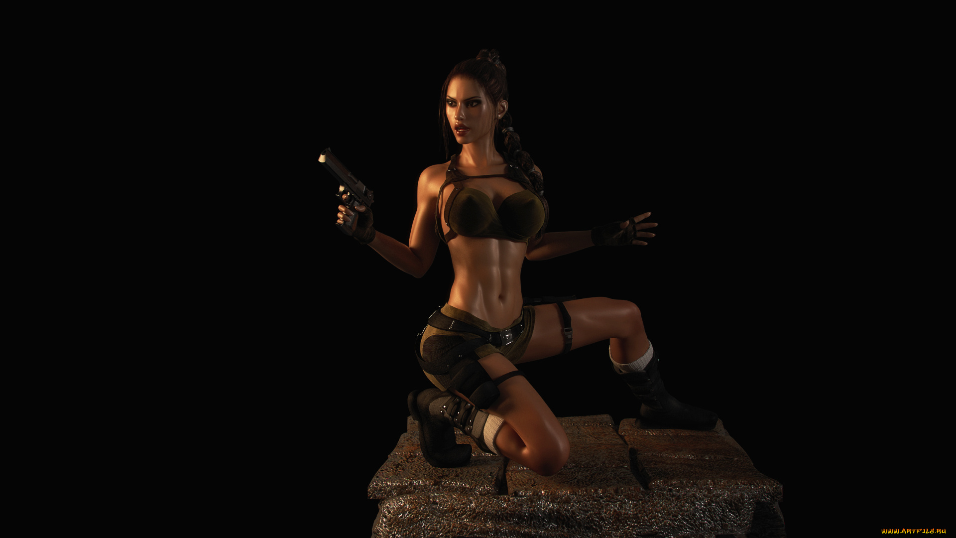 3д, графика, фантазия, , fantasy, фон, angel, of, darkness, взгляд, девушка, lara, croft, оружие