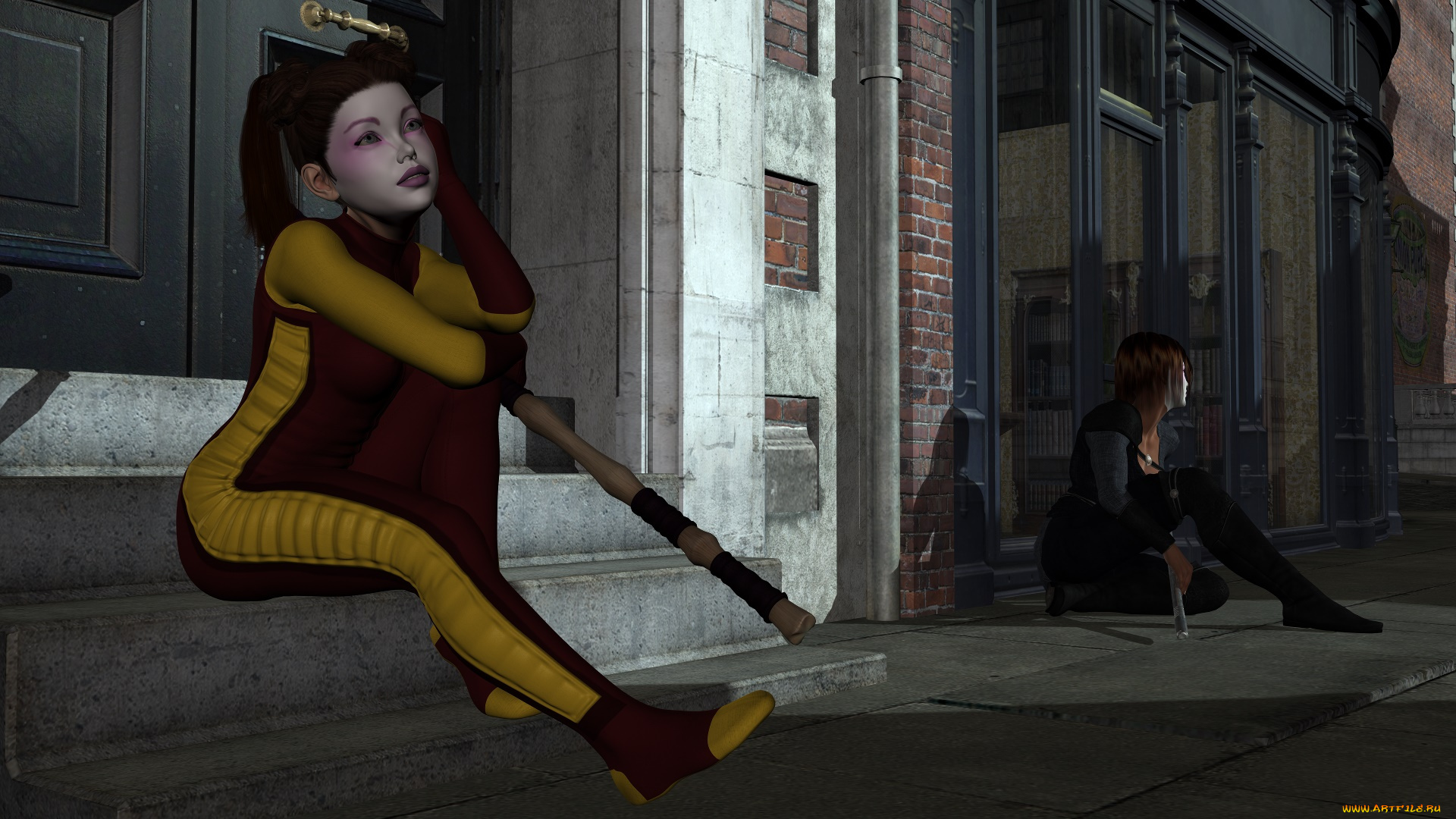 3д, графика, фантазия, , fantasy, фон, девушки, взгляд