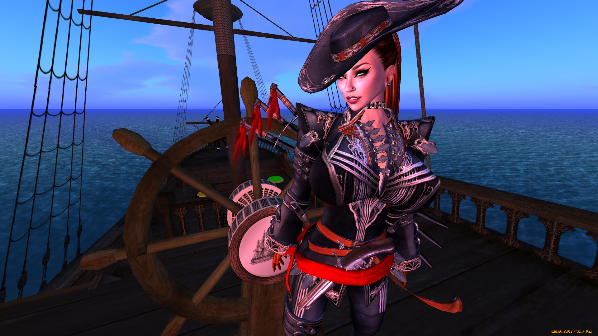 3д, графика, фантазия, , fantasy, пират, фон, взгляд, девушка
