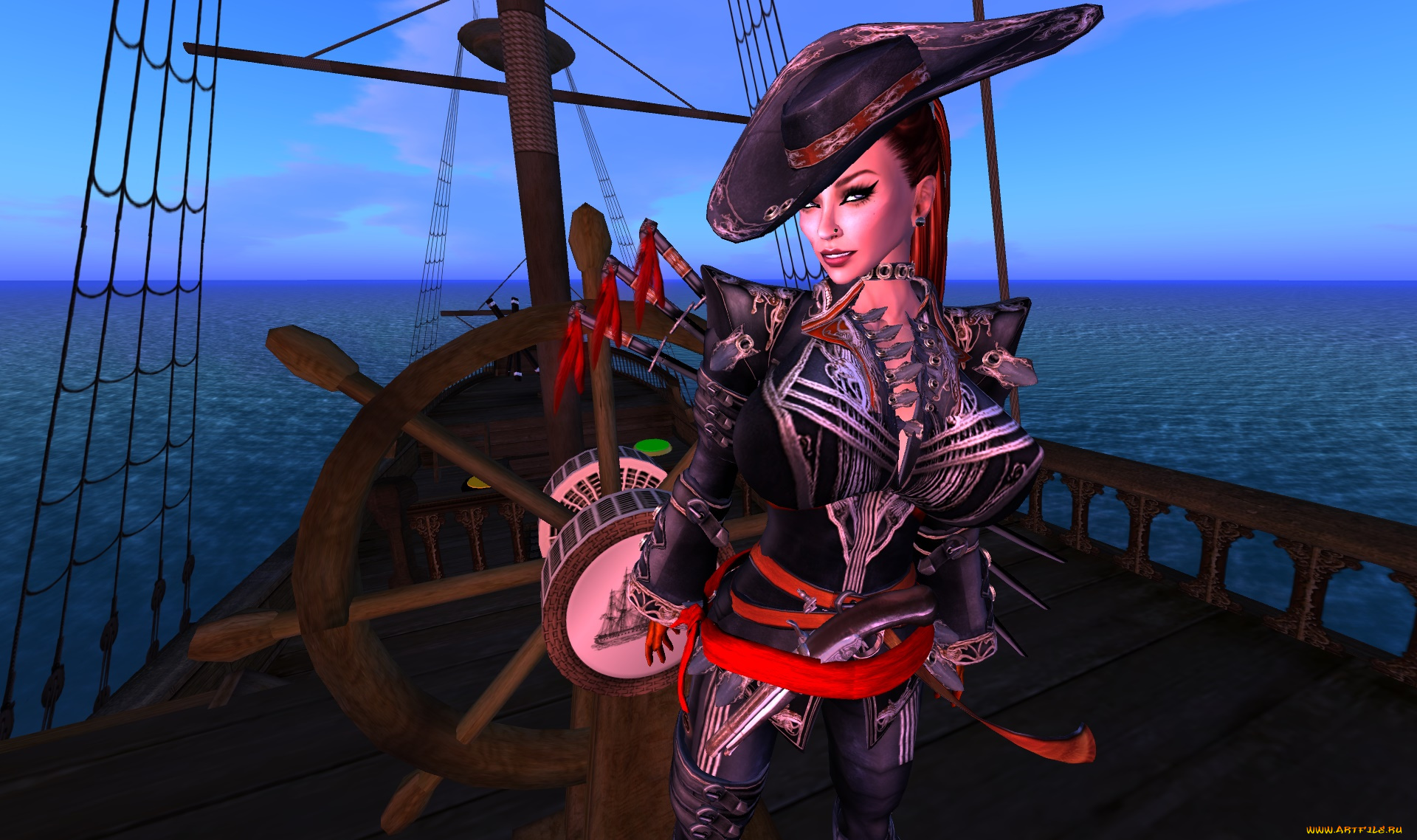 3д, графика, фантазия, , fantasy, пират, фон, взгляд, девушка