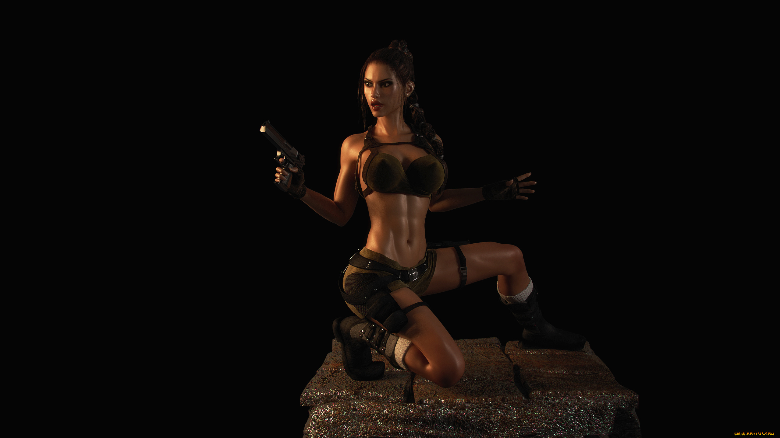 3д, графика, фантазия, , fantasy, фон, angel, of, darkness, взгляд, девушка, lara, croft, оружие