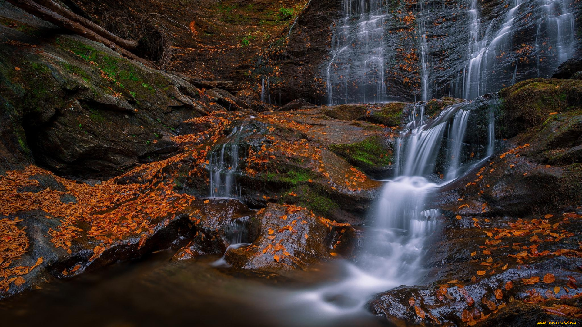 природа, водопады, водопад, скалы, осень, пейзаж