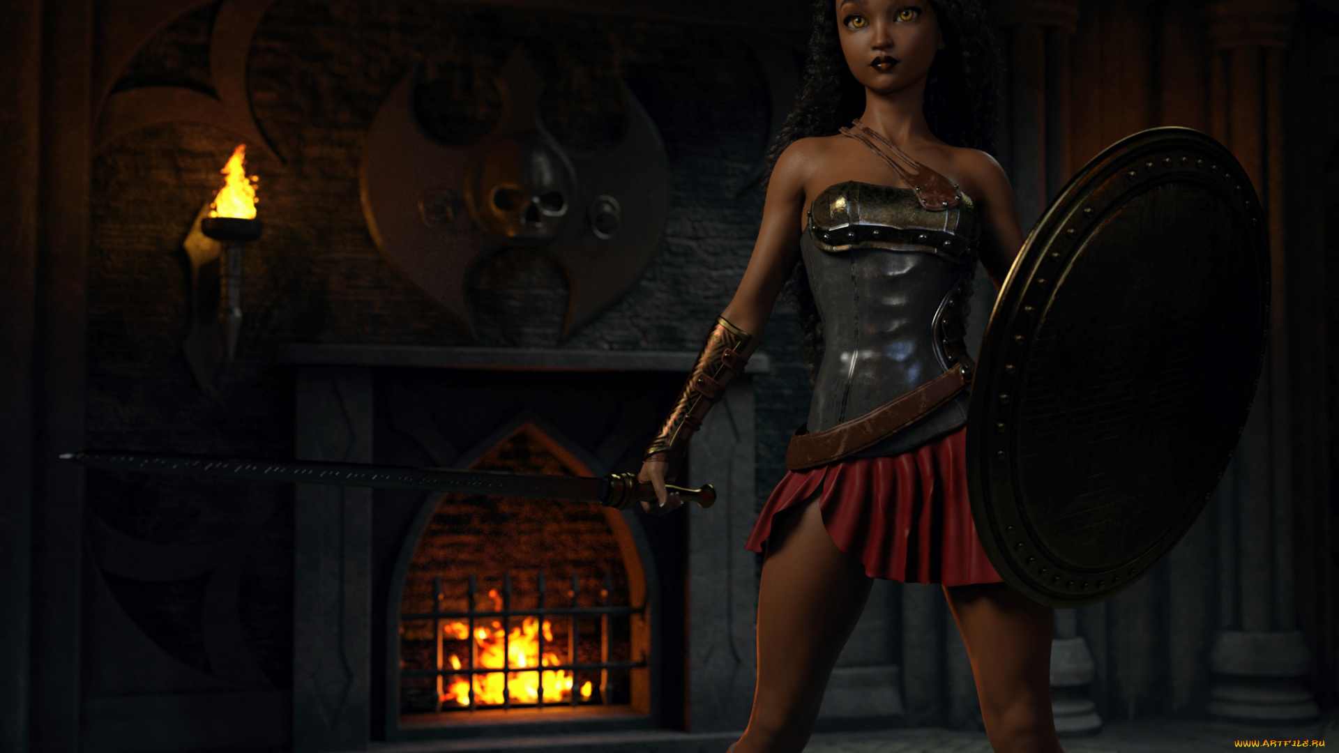 3д, графика, амазонки, , amazon, взгляд, оружие, фон, девушка