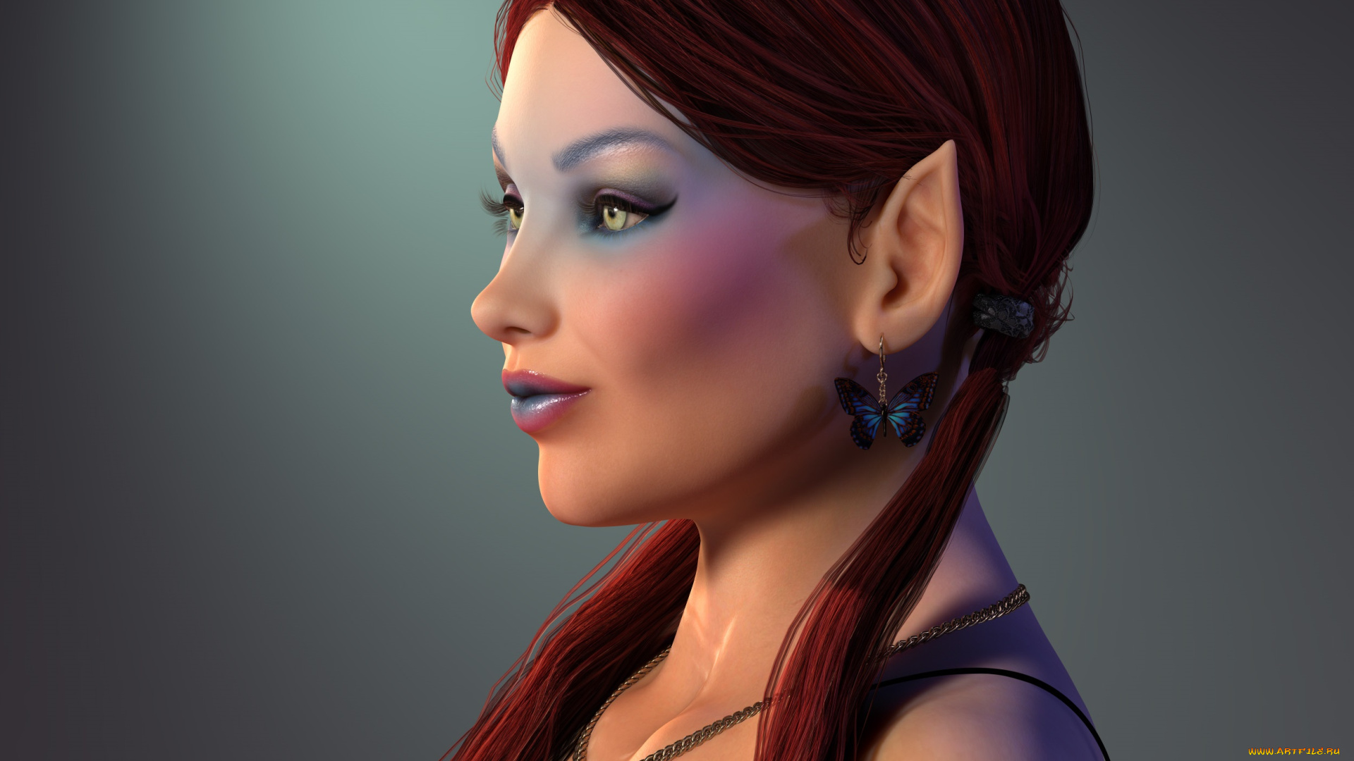 3д, графика, эльфы, , elves, взгляд, эльфийка, фон