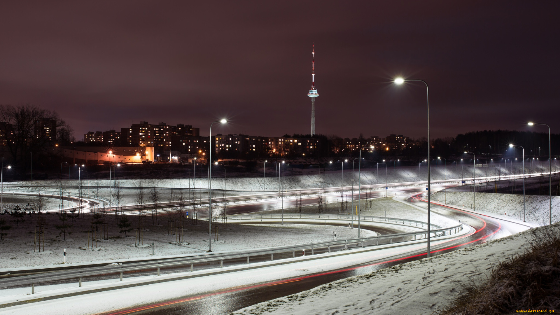 города, -, огни, ночного, города, lietuva, vilnius, ночь