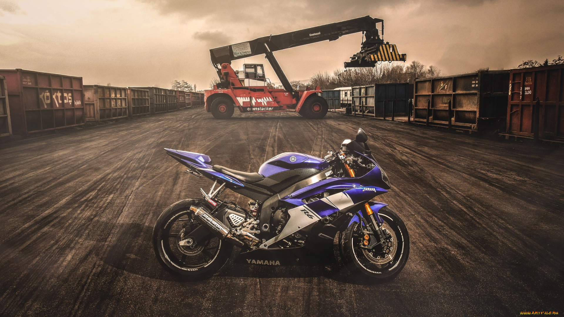 мотоциклы, yamaha, мото, погрузчик, sportbike, Ямаха, р6, r6, вечер, контейнер, мотоцикл