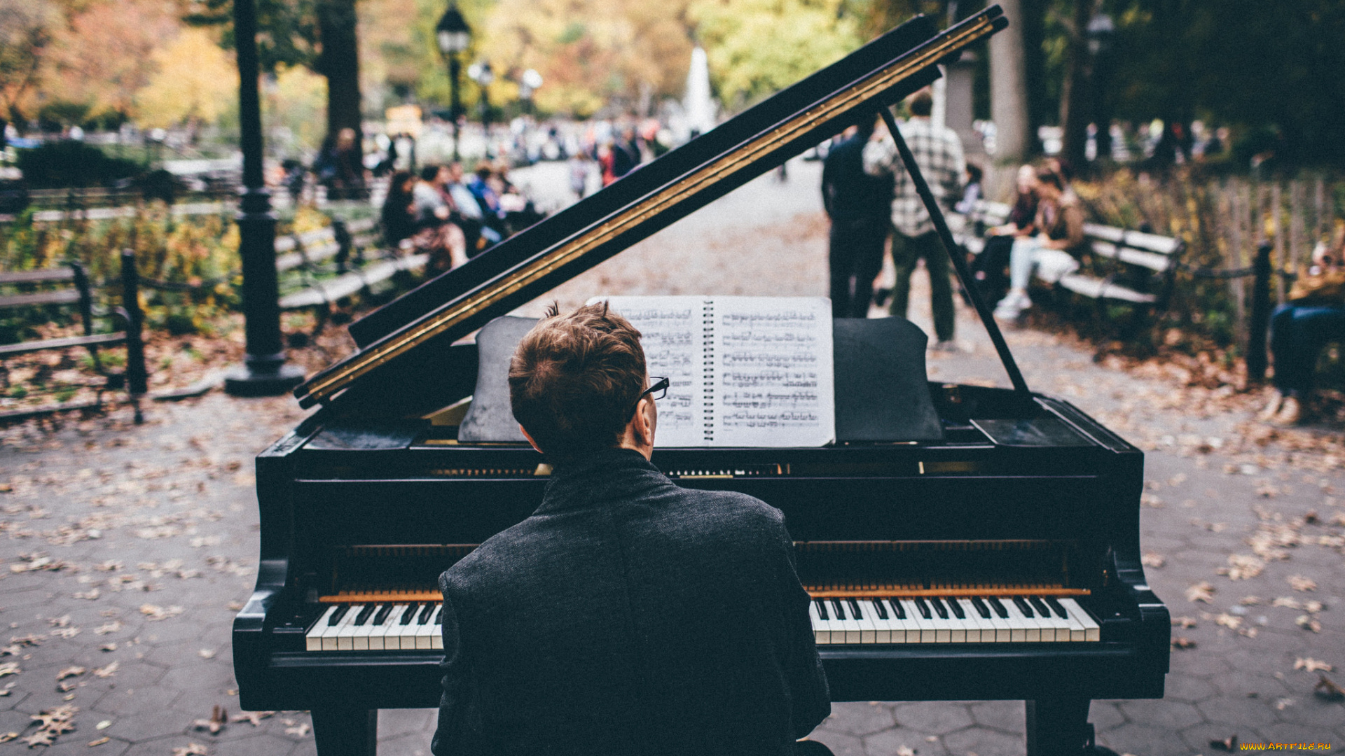 музыка, -другое, рояль, мужчина, улица