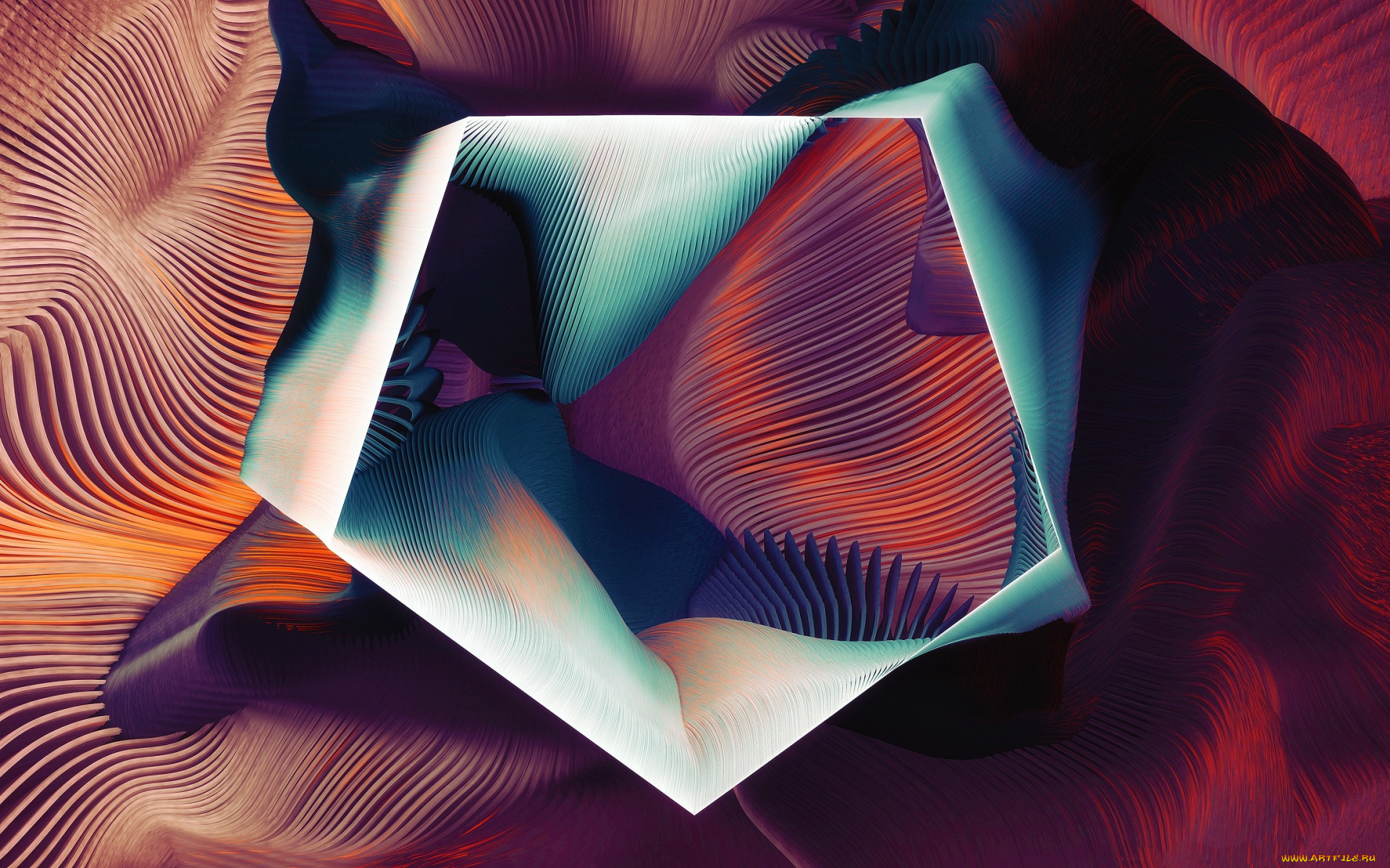 3д, графика, абстракция, , abstract, краски, объем, фигура, пятигранник, узор, линии