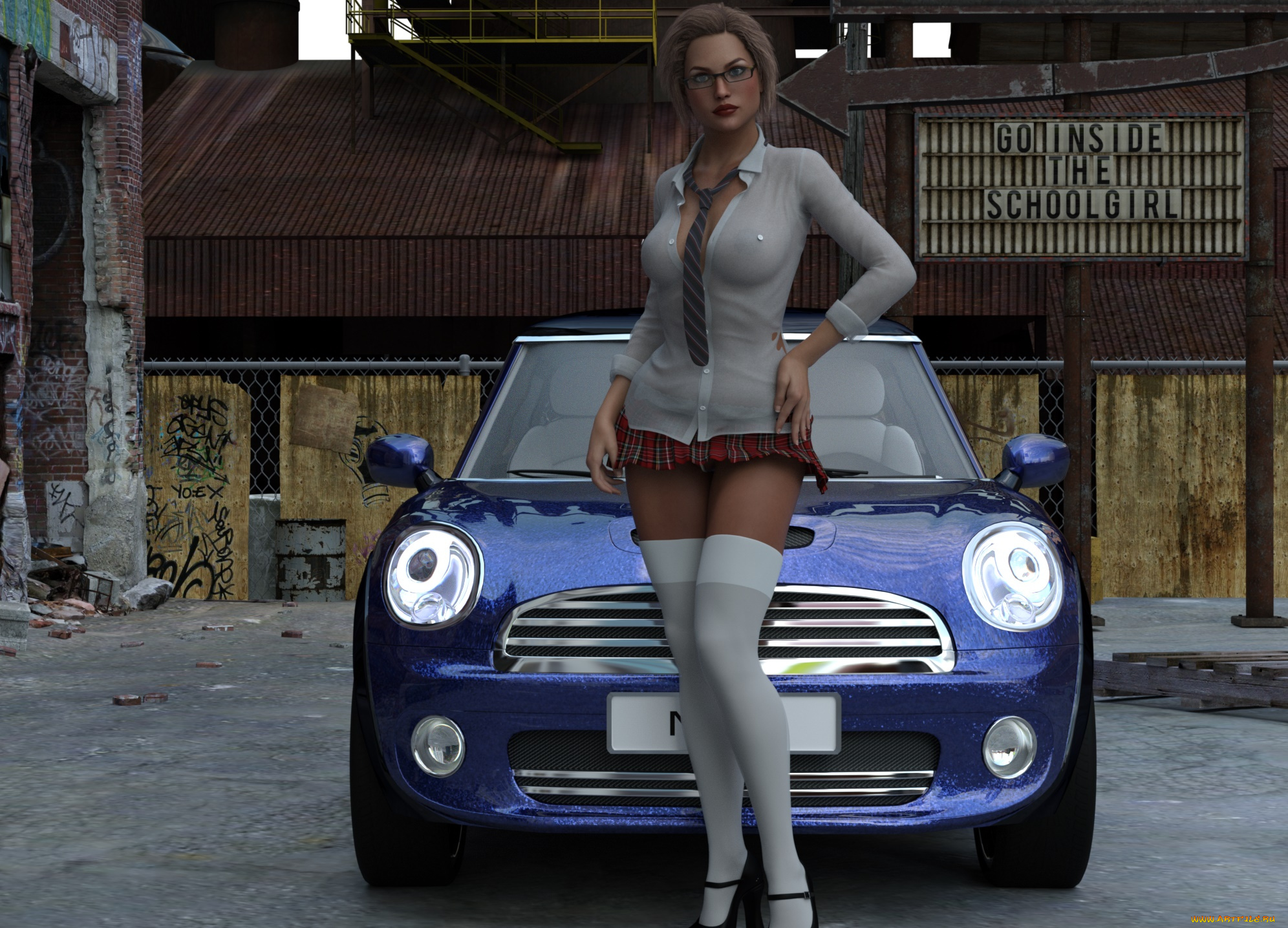 3д, графика, люди-авто, мото, , people-, car, , , moto, фон, взгляд, девушка