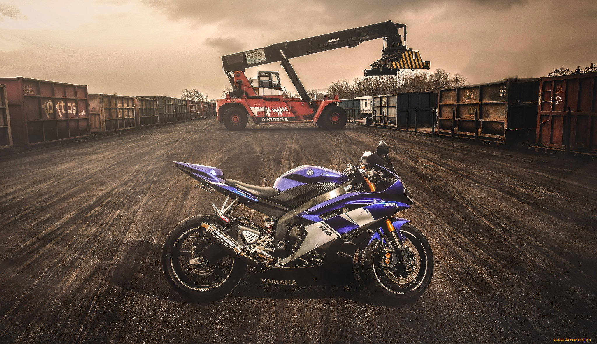 мотоциклы, yamaha, мото, погрузчик, sportbike, Ямаха, р6, r6, вечер, контейнер, мотоцикл