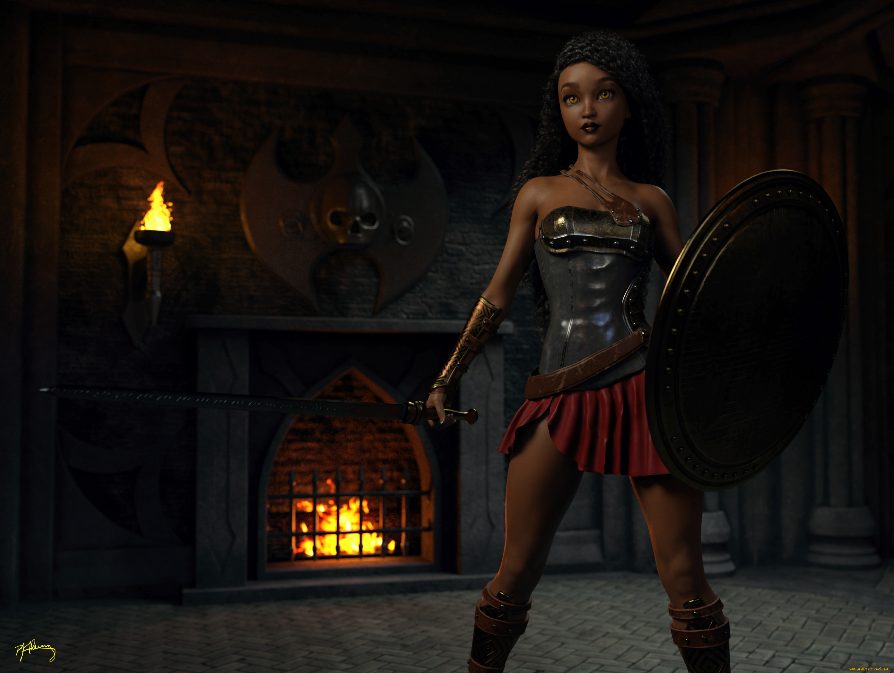 3д, графика, амазонки, , amazon, взгляд, оружие, фон, девушка