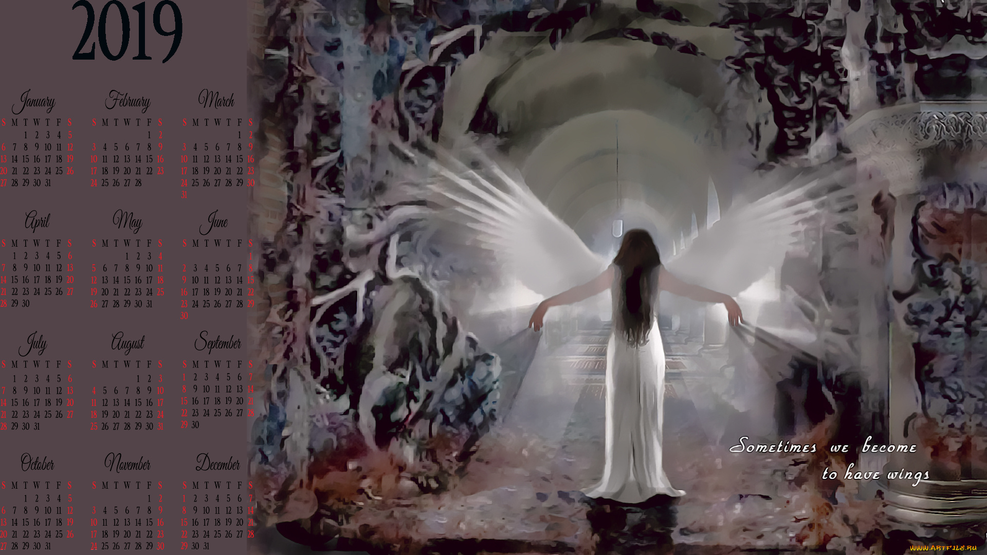 календари, фэнтези, calendar, крылья, девушка