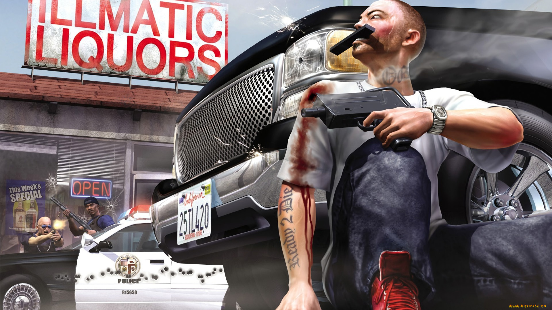 видео, игры, 25, to, life, магазин, перестрелка, полиция, машины, кровь, гильзы, оружие, преступник