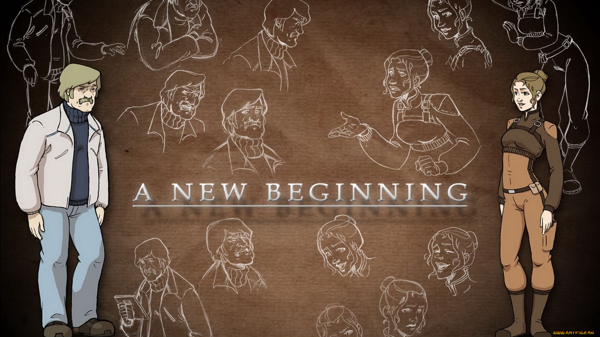 видео, игры, a, new, beginning, наброски, девушка, мужчина