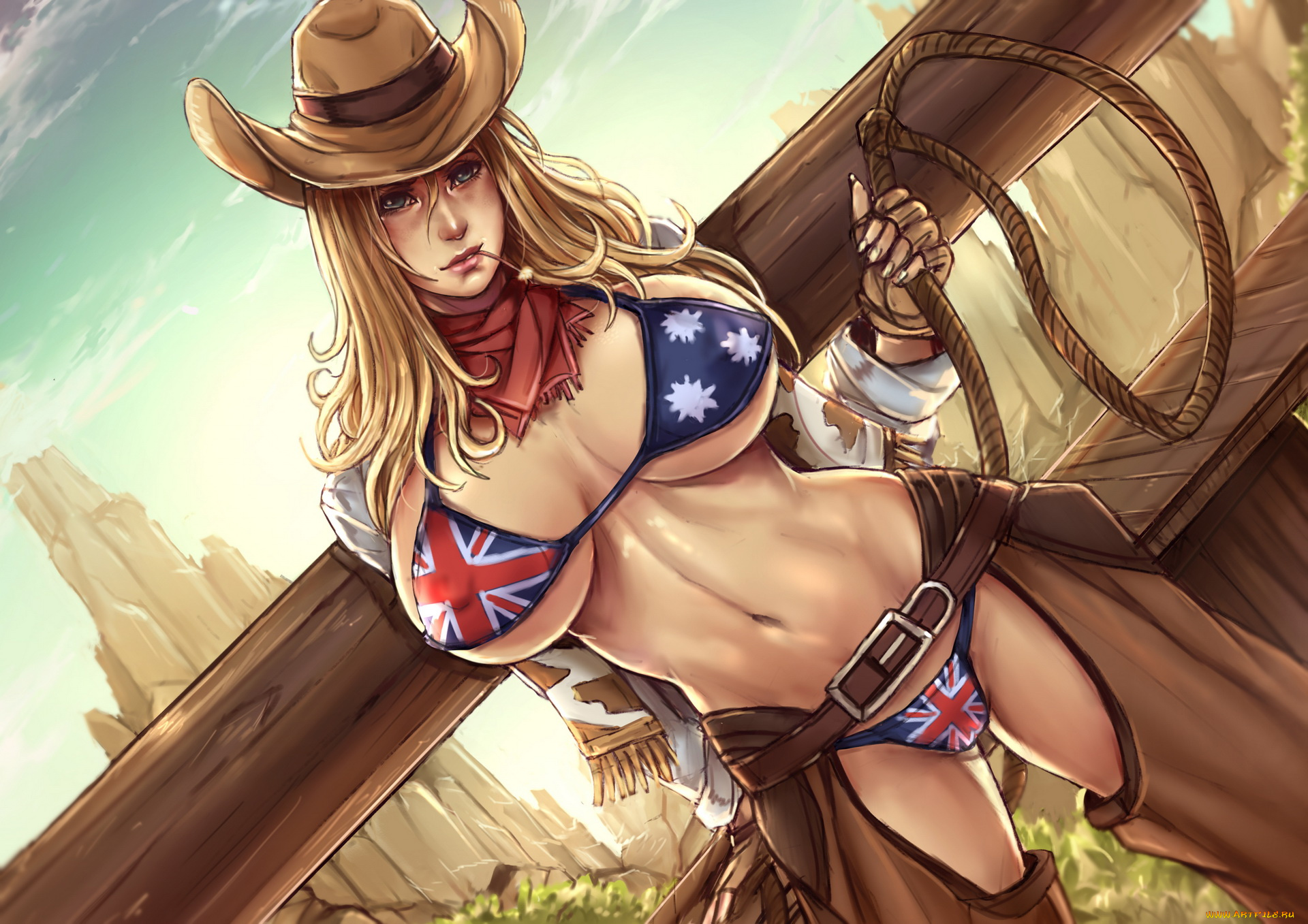 аниме, unknown, , другое, , купальник, шляпа, взгляд, фон, девушка