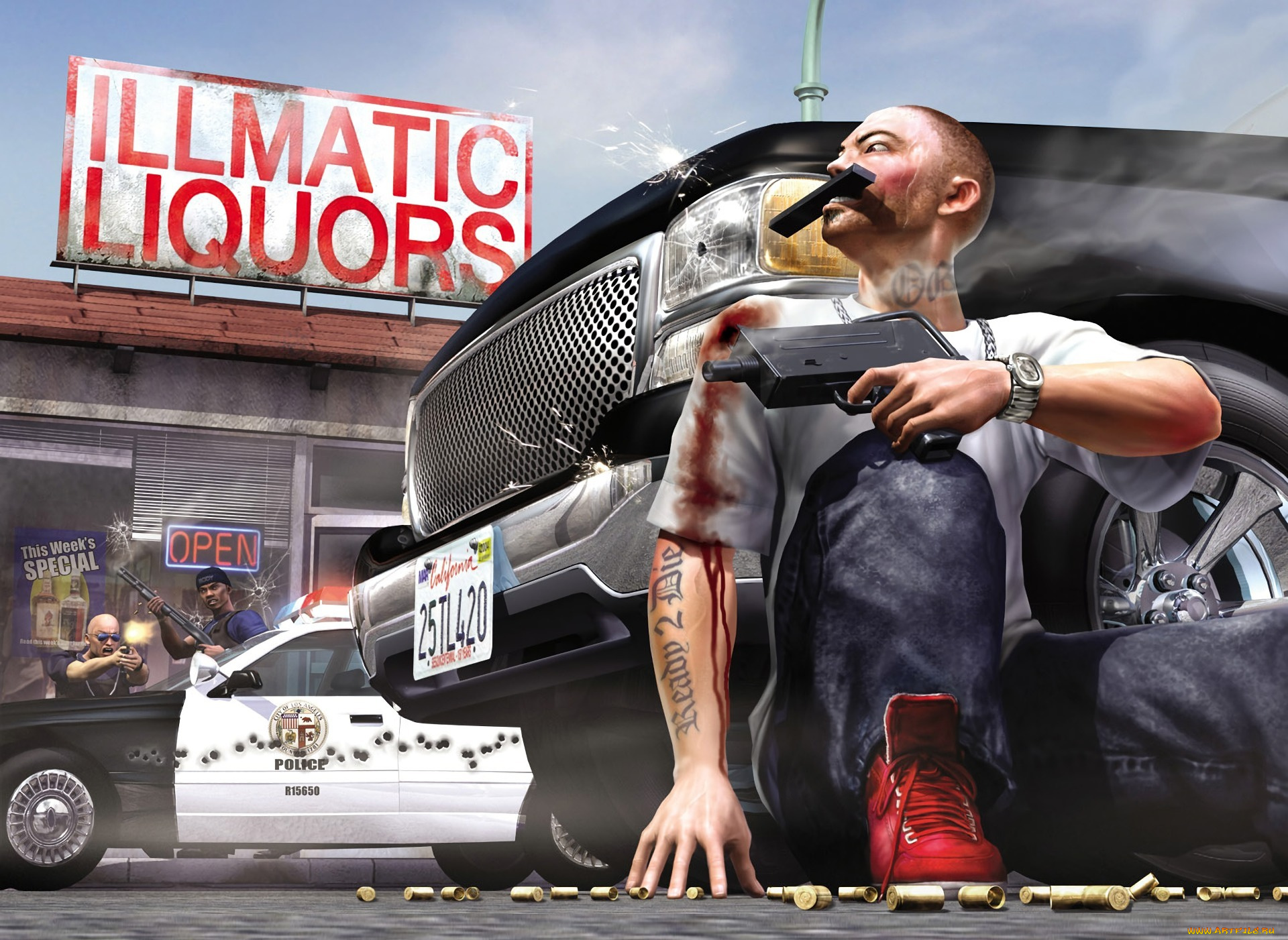 видео, игры, 25, to, life, магазин, перестрелка, полиция, машины, кровь, гильзы, оружие, преступник