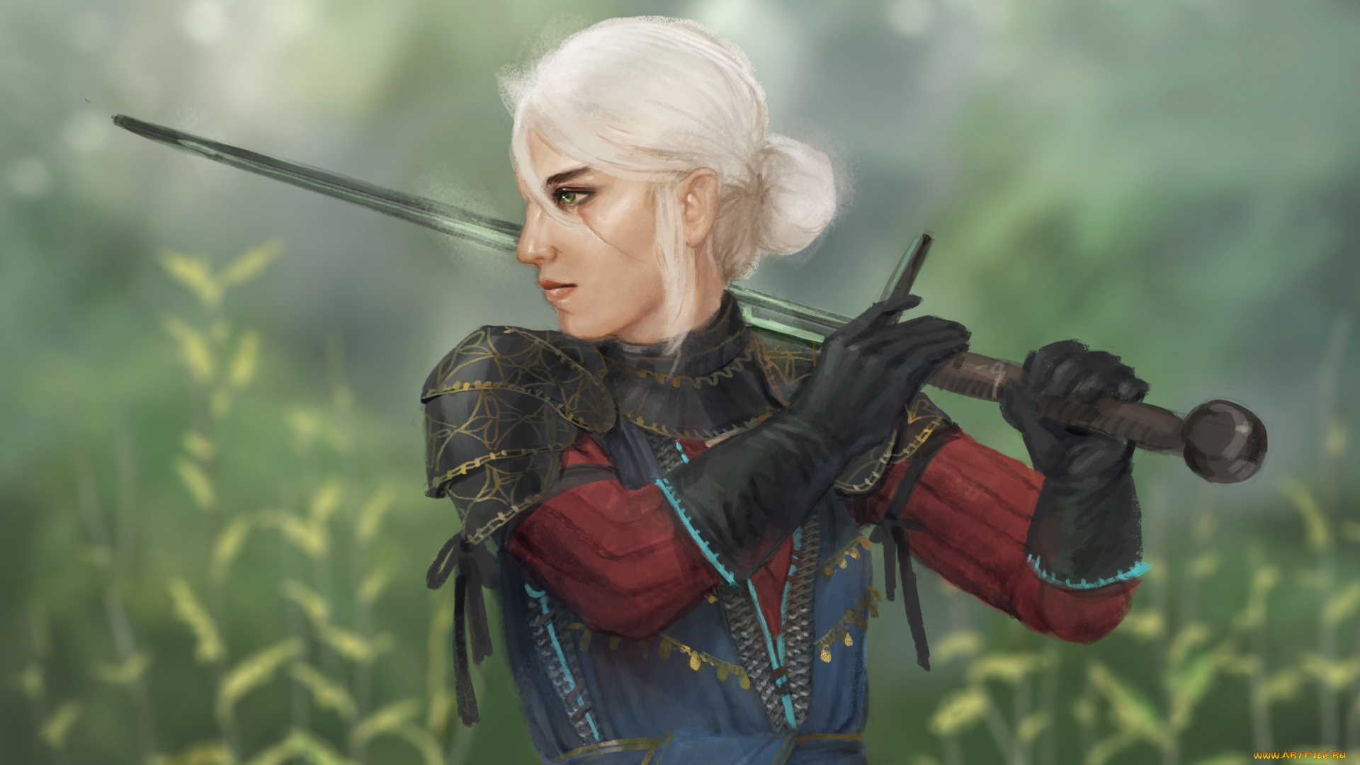 видео, игры, the, witcher, 3, , wild, hunt, девушка, фон, униформа, меч