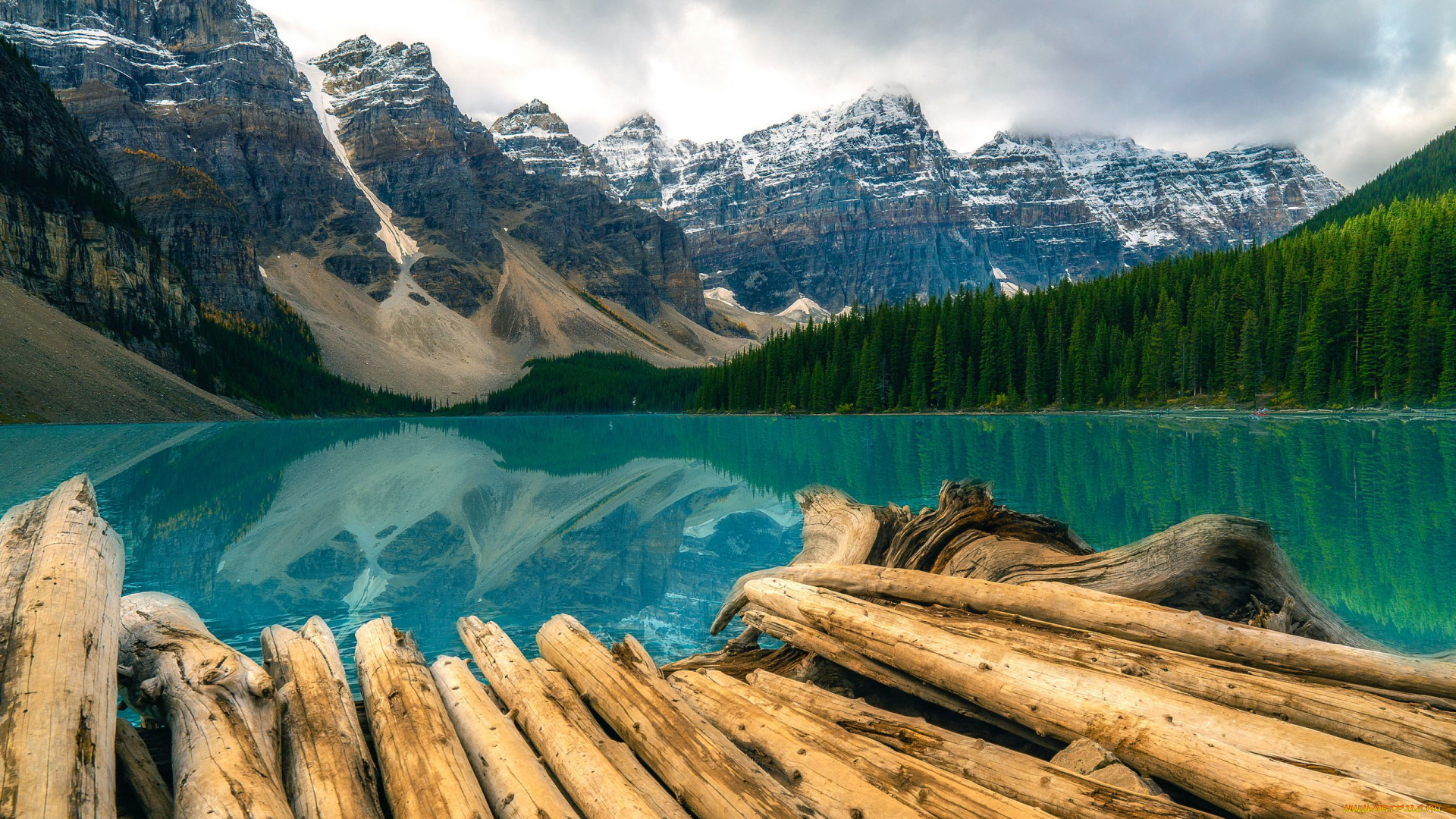 природа, реки, озера, горы, лес, озеро, бревна