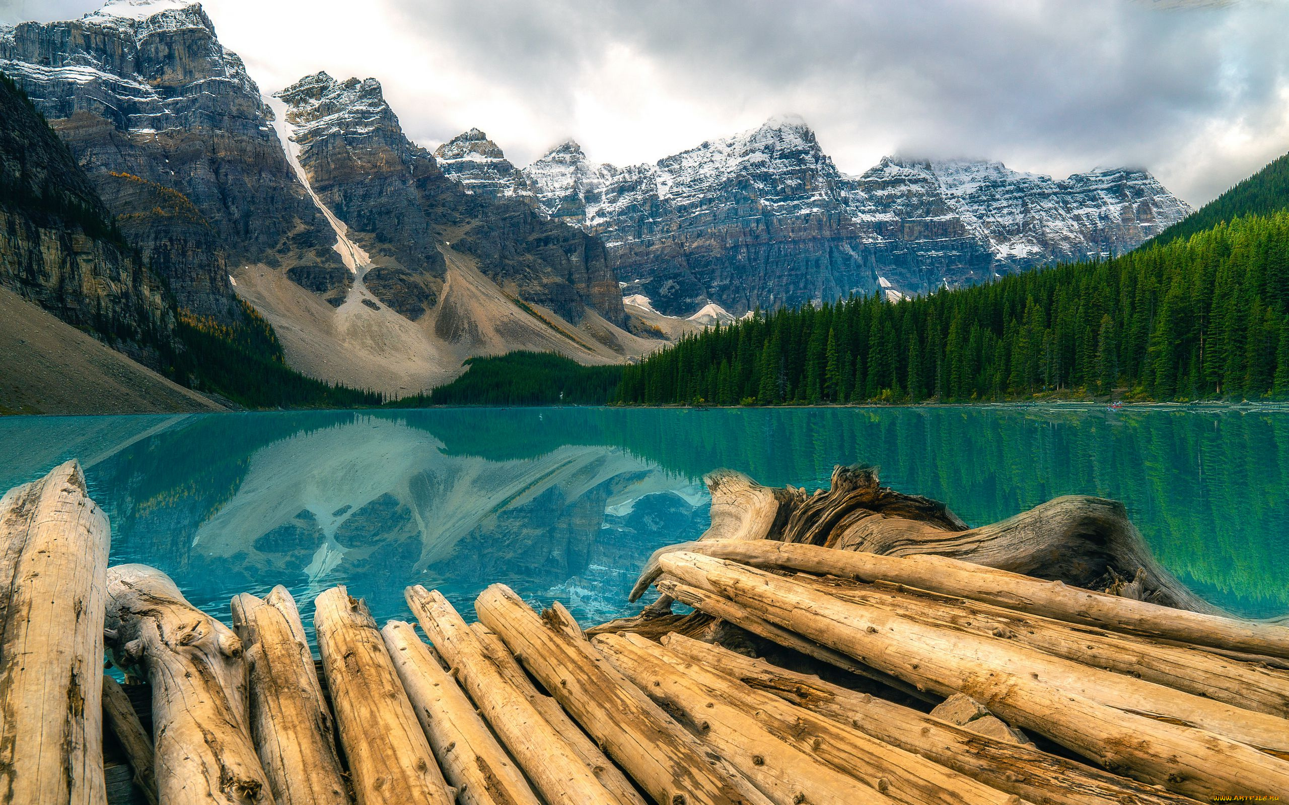 природа, реки, озера, горы, лес, озеро, бревна