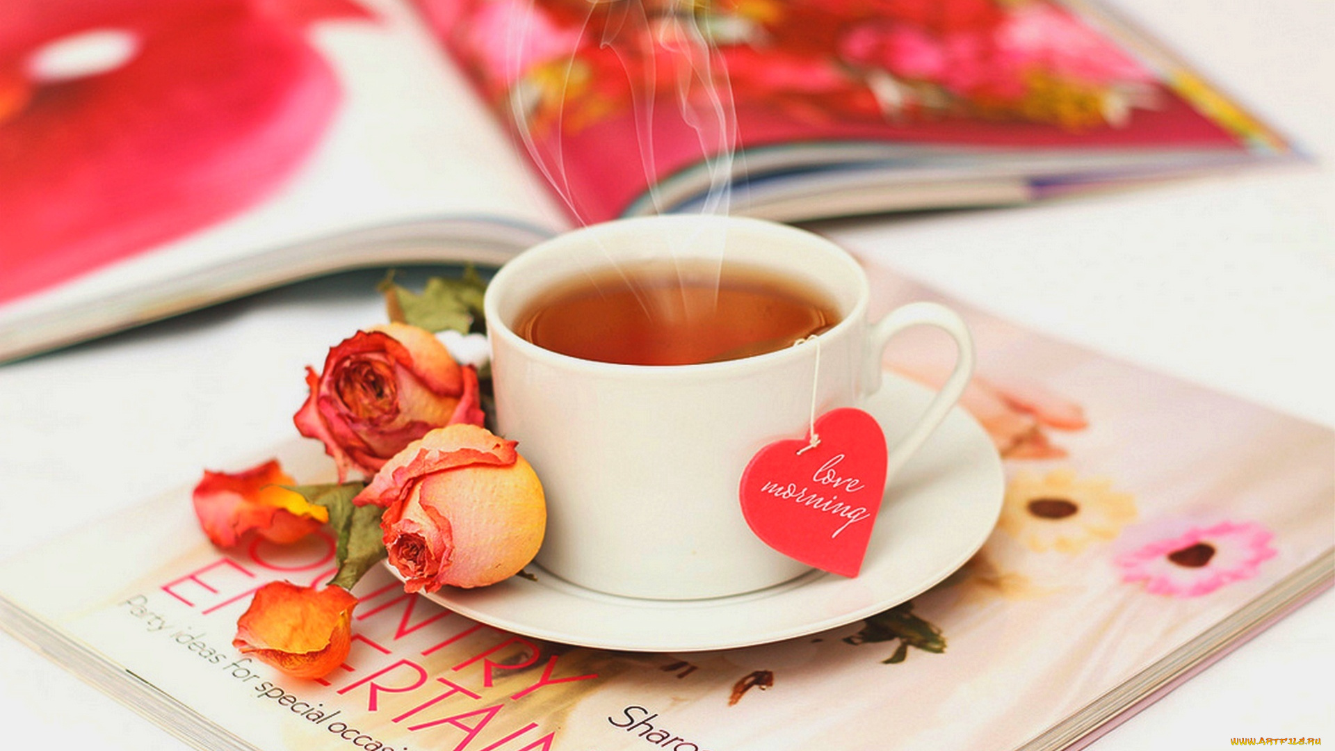 еда, напитки, , чай, чашка, надпись, чай, розы