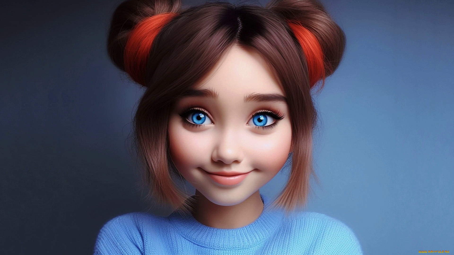 нейросеть, 3д, графика, люди, , people, портрет, девушка, глаза, улыбка, прическа, свитер, взгляд, рендеринг, фон, шатенка