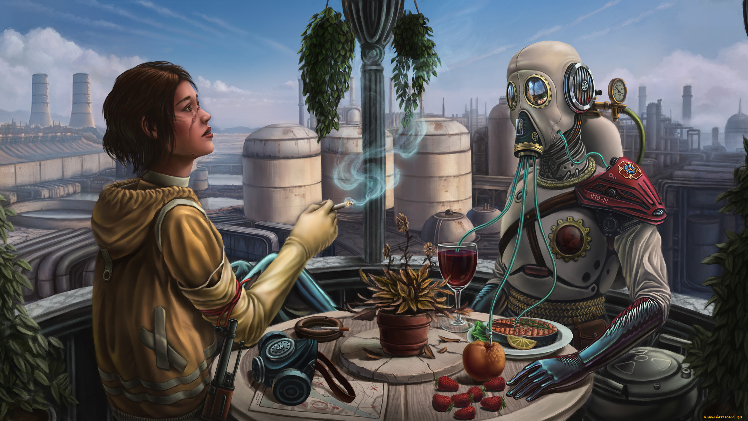 фэнтези, роботы, , киборги, , механизмы, робот, оружие, девушка, обед