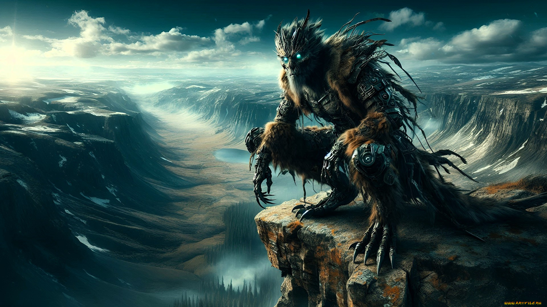 3д, графика, фантазия, , fantasy, монстр, когти, киборг, скалы, овраг