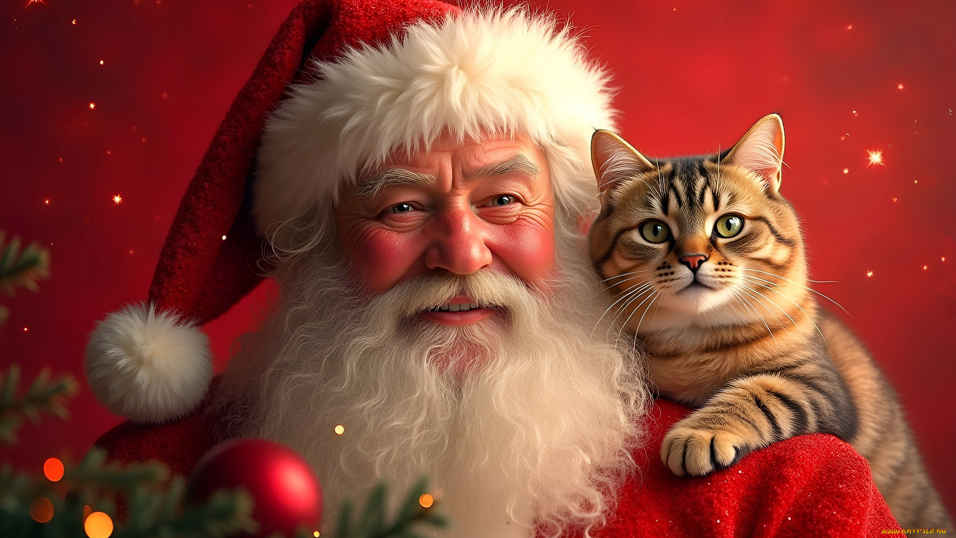 3д, графика, праздники, , holidays, санта, клаус, колпак, борода, кот