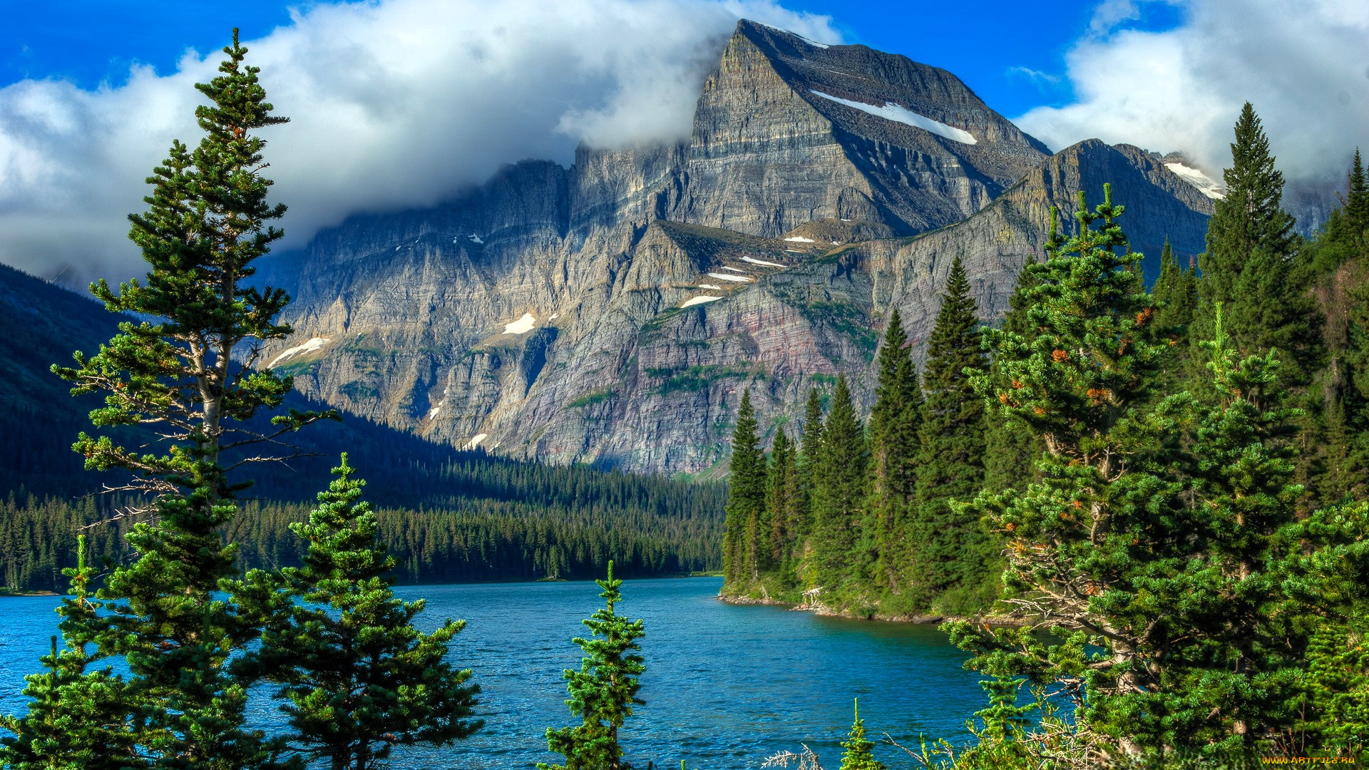 природа, реки, озера, горы, лес, озеро, облака