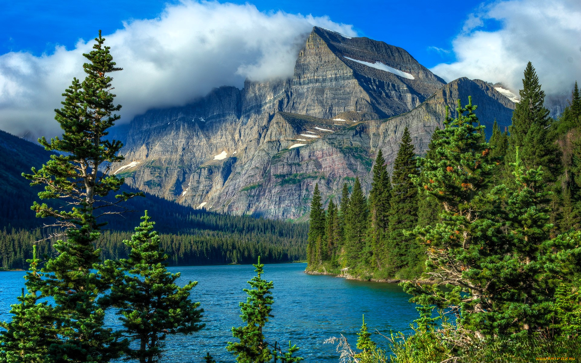 природа, реки, озера, горы, лес, озеро, облака