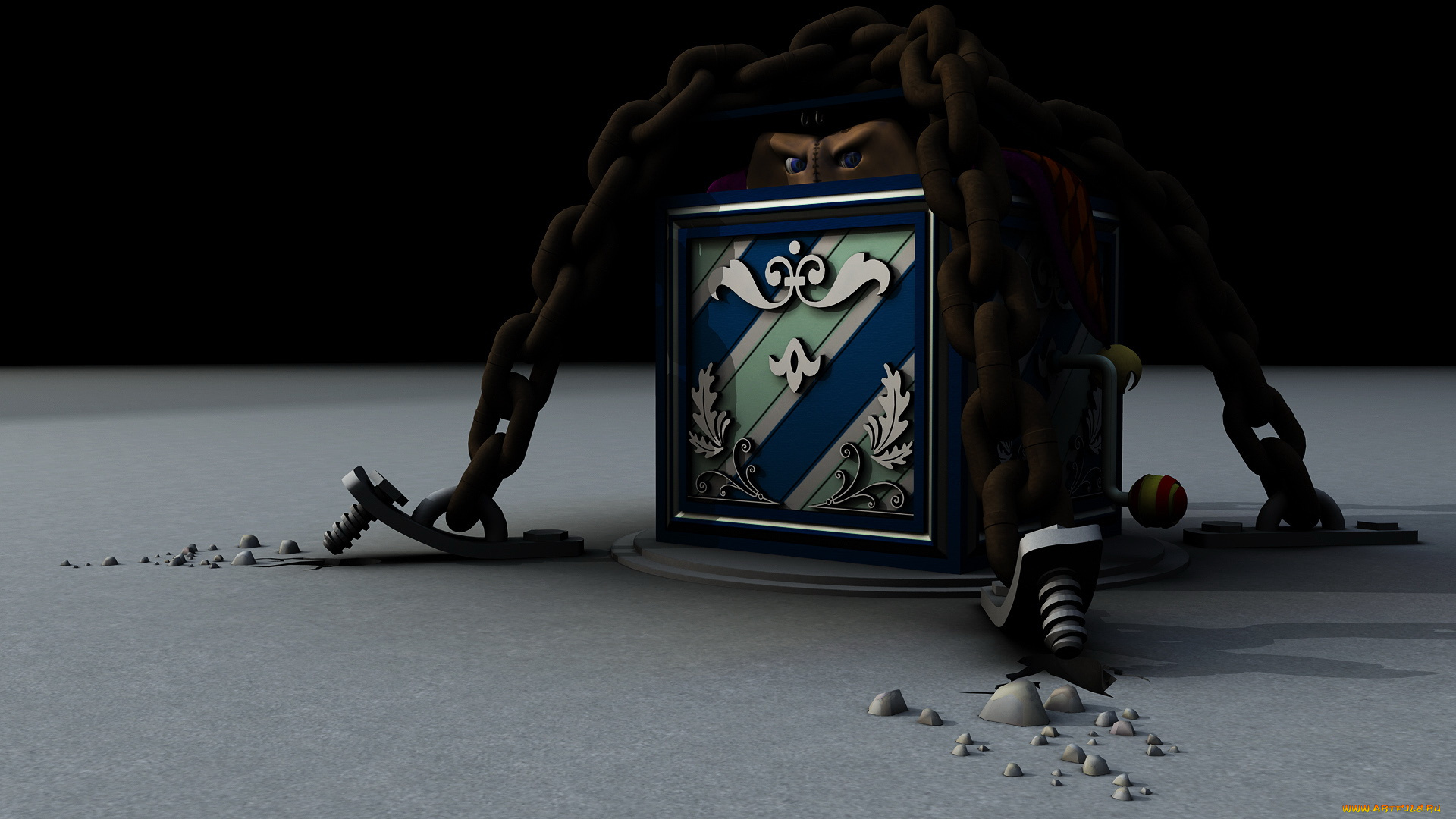 3д, графика, другое, коробка, цепь